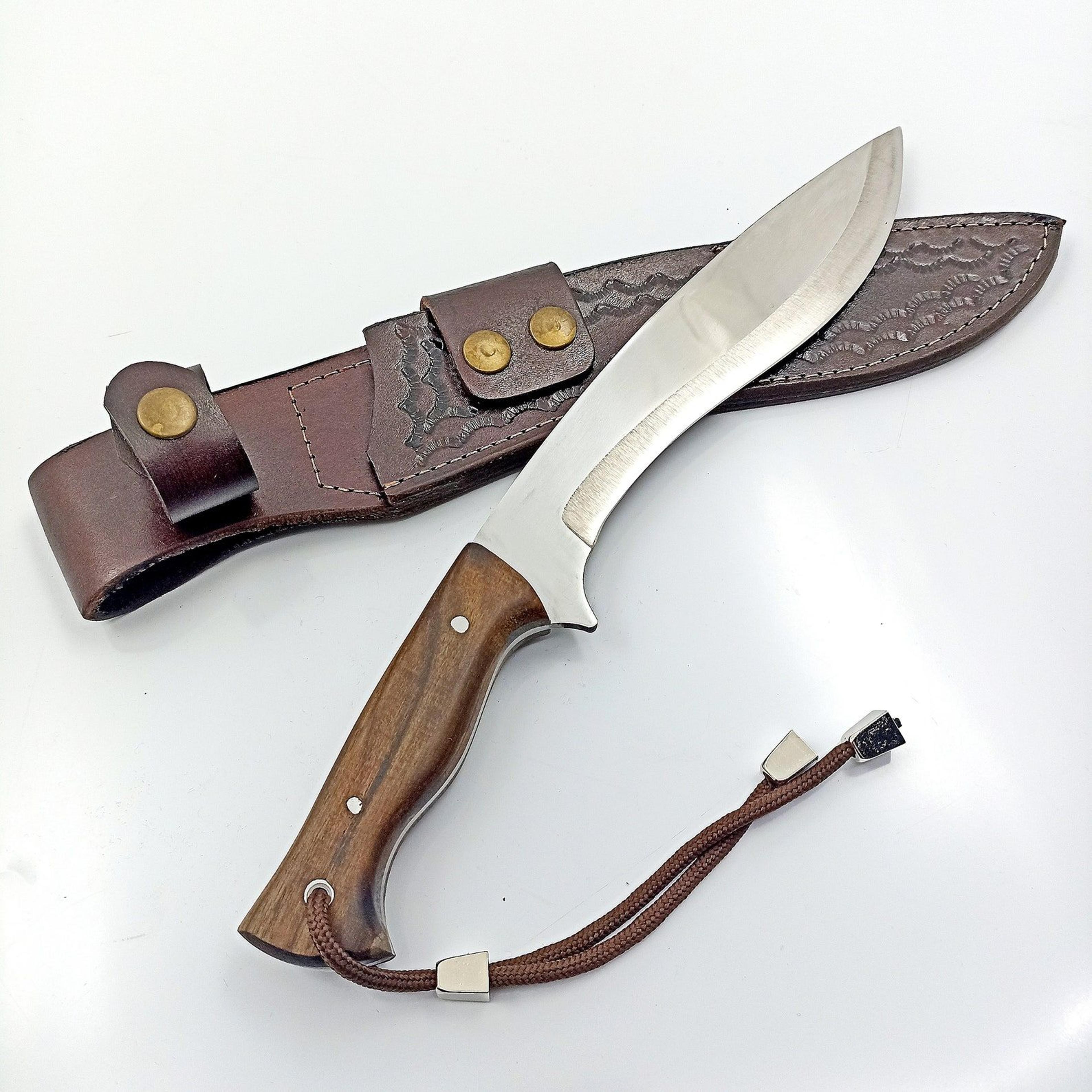 custom engraved full tang tactical fixed blade kukri knife with walnut grip and german 4116 stainless steel blade