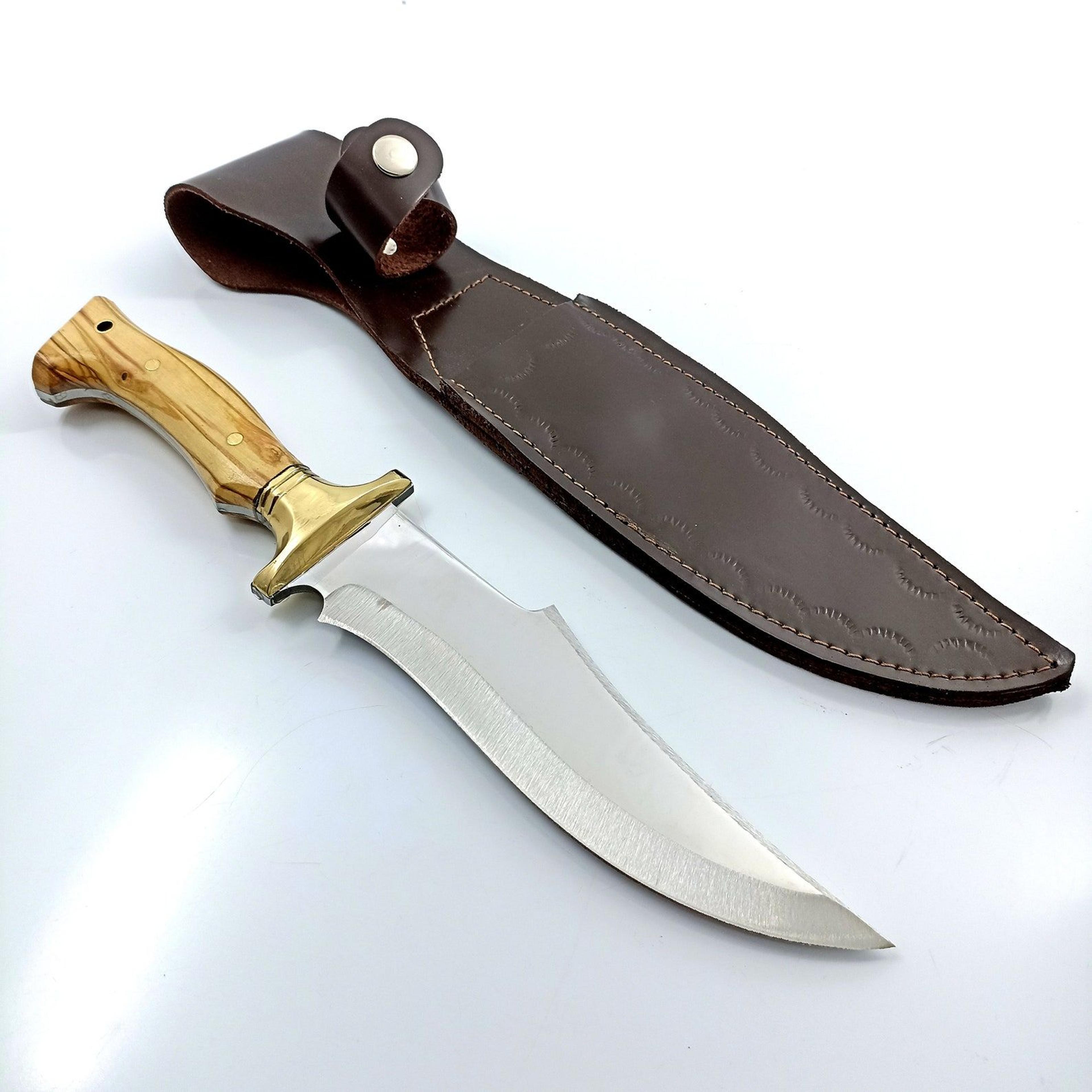 handmade full tang hunting knife with olive wood handle and personalized gift option for outdoor enthusiasts