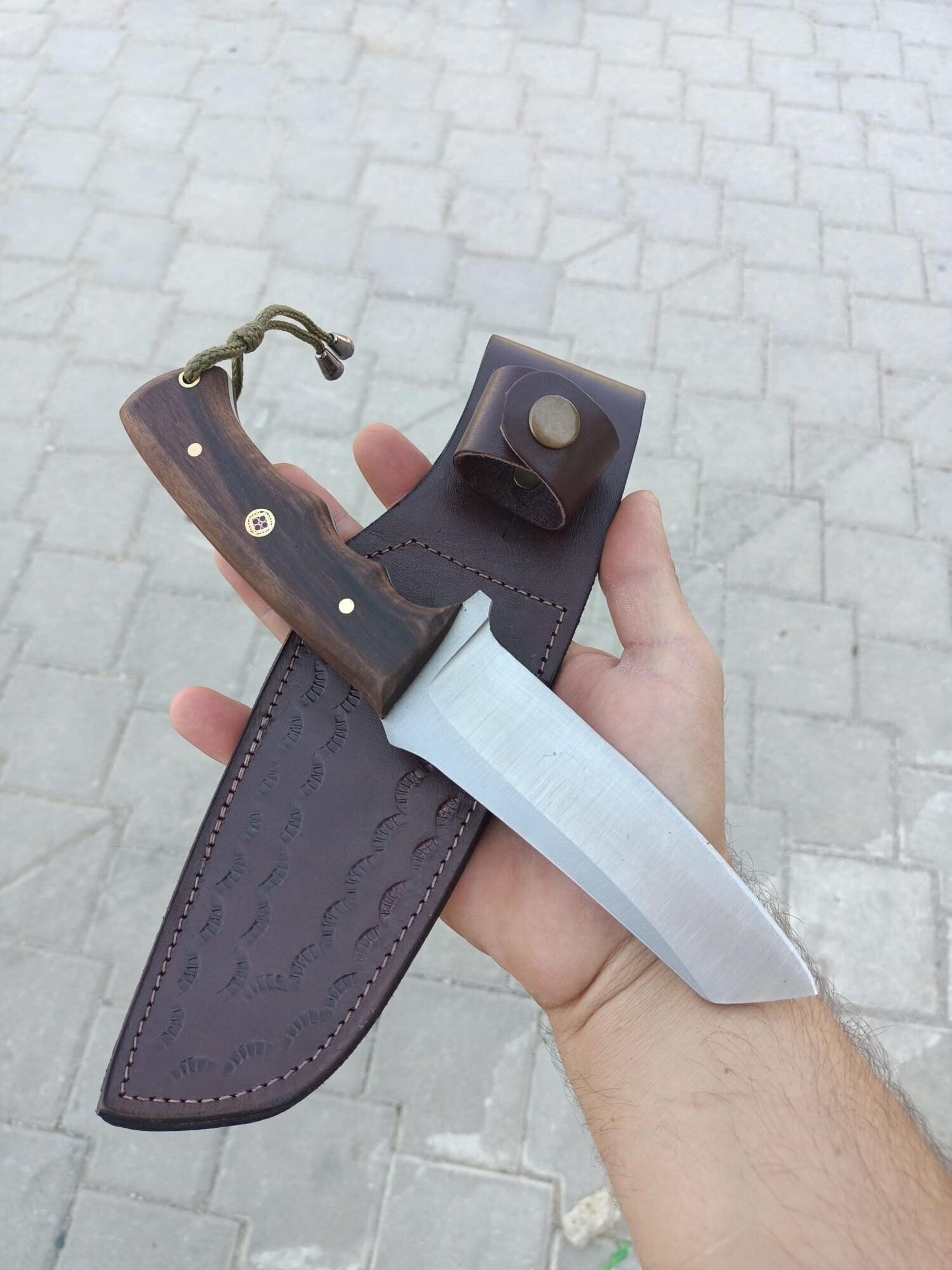 handmade tanto knife with 4116 german steel blade walnut handle and leather sheath - perfect gift for outdoor enthusiast