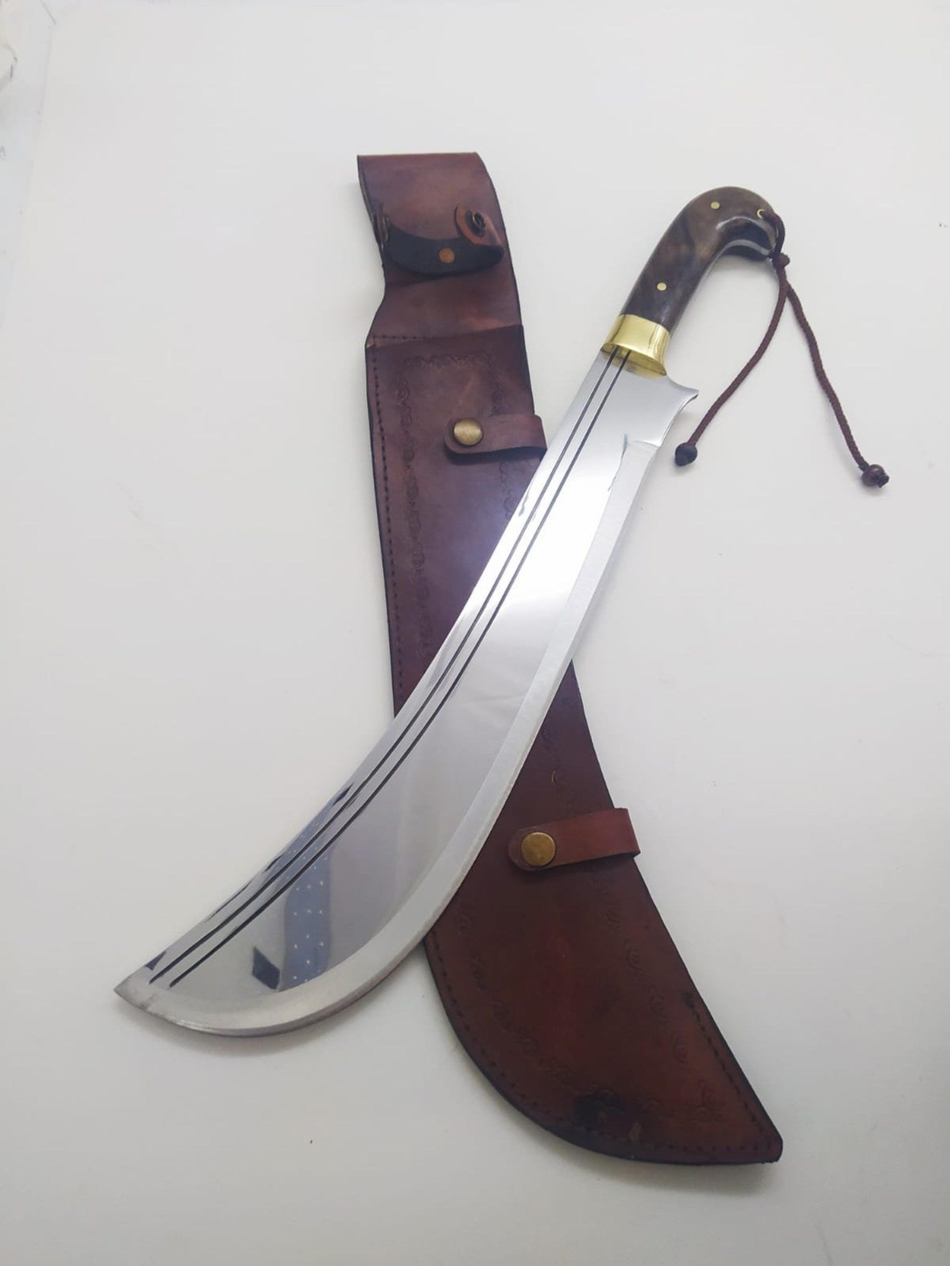 handmade kukri machete 4116 stainless steel walnut wood handle with leather sheath