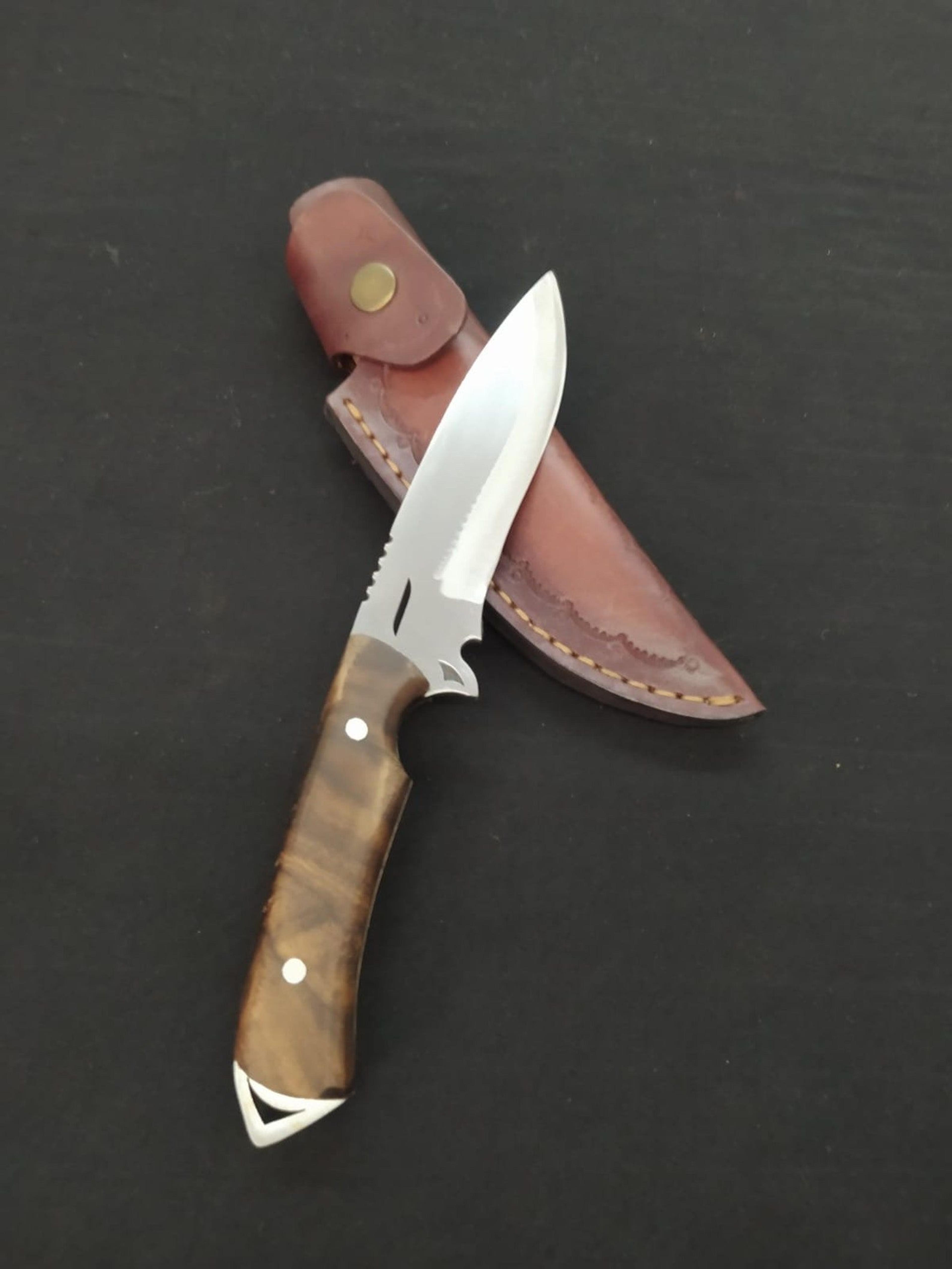 handmade 4034 stainless steel hunting knife with walnut grip and leather sheath - perfect gift for outdoor enthusiasts