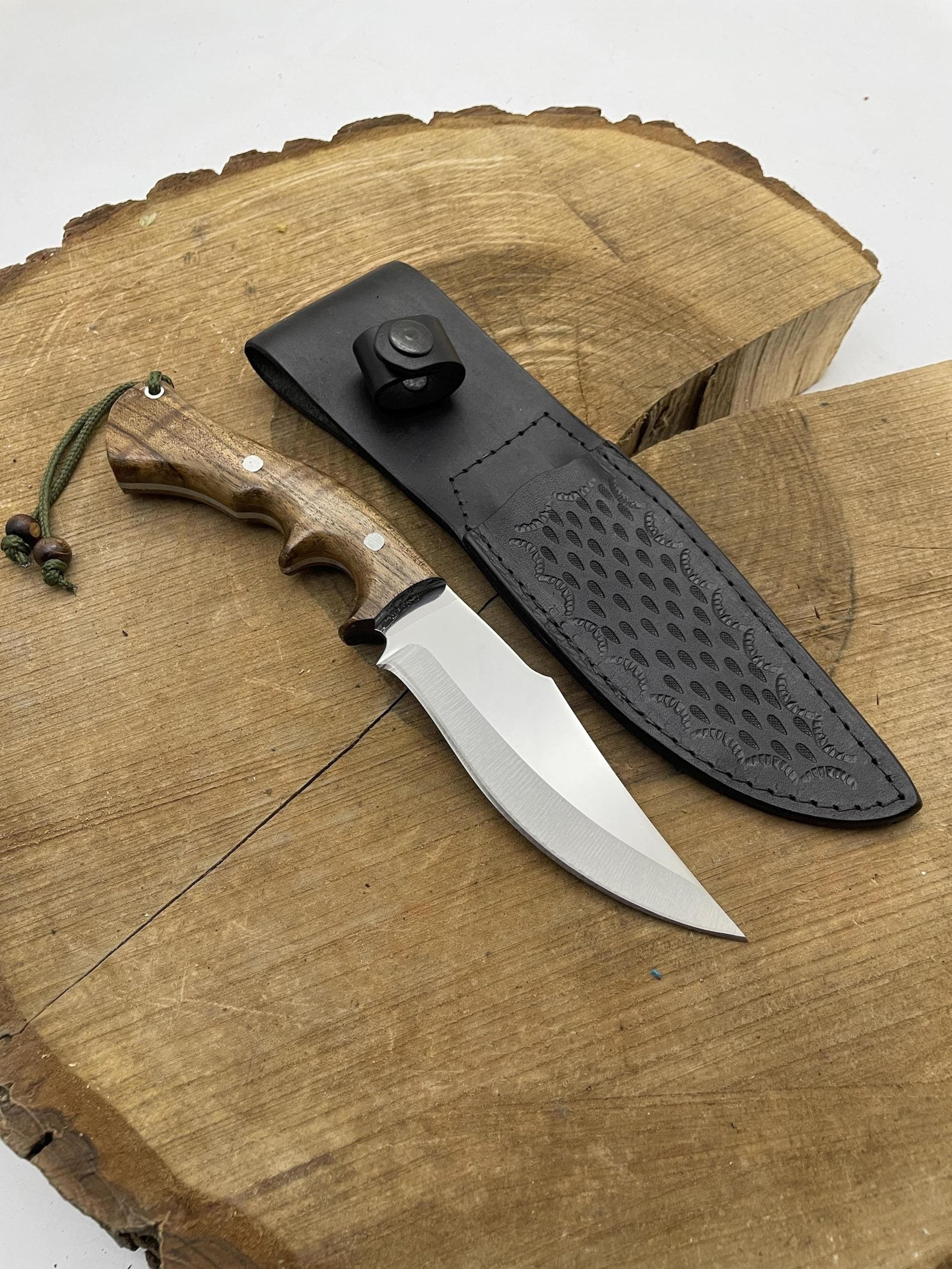 handcrafted bushcraft knife with 4116 german stainless steel blade and wooden handle for outdoor survival and camping