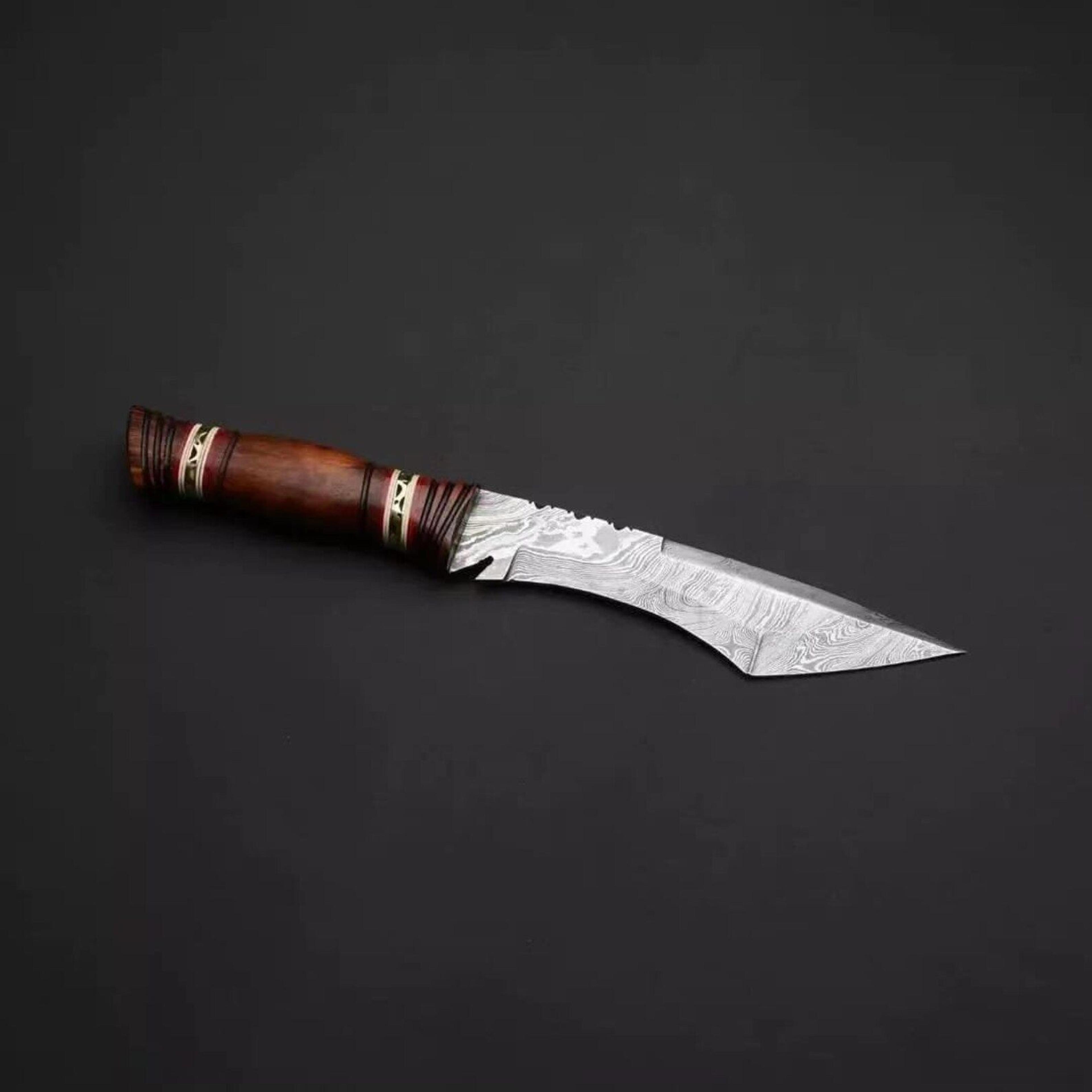 handmade damascus tanto hunting knife fixed blade with walnut wood handle & leather sheath | bushcraft camping survival