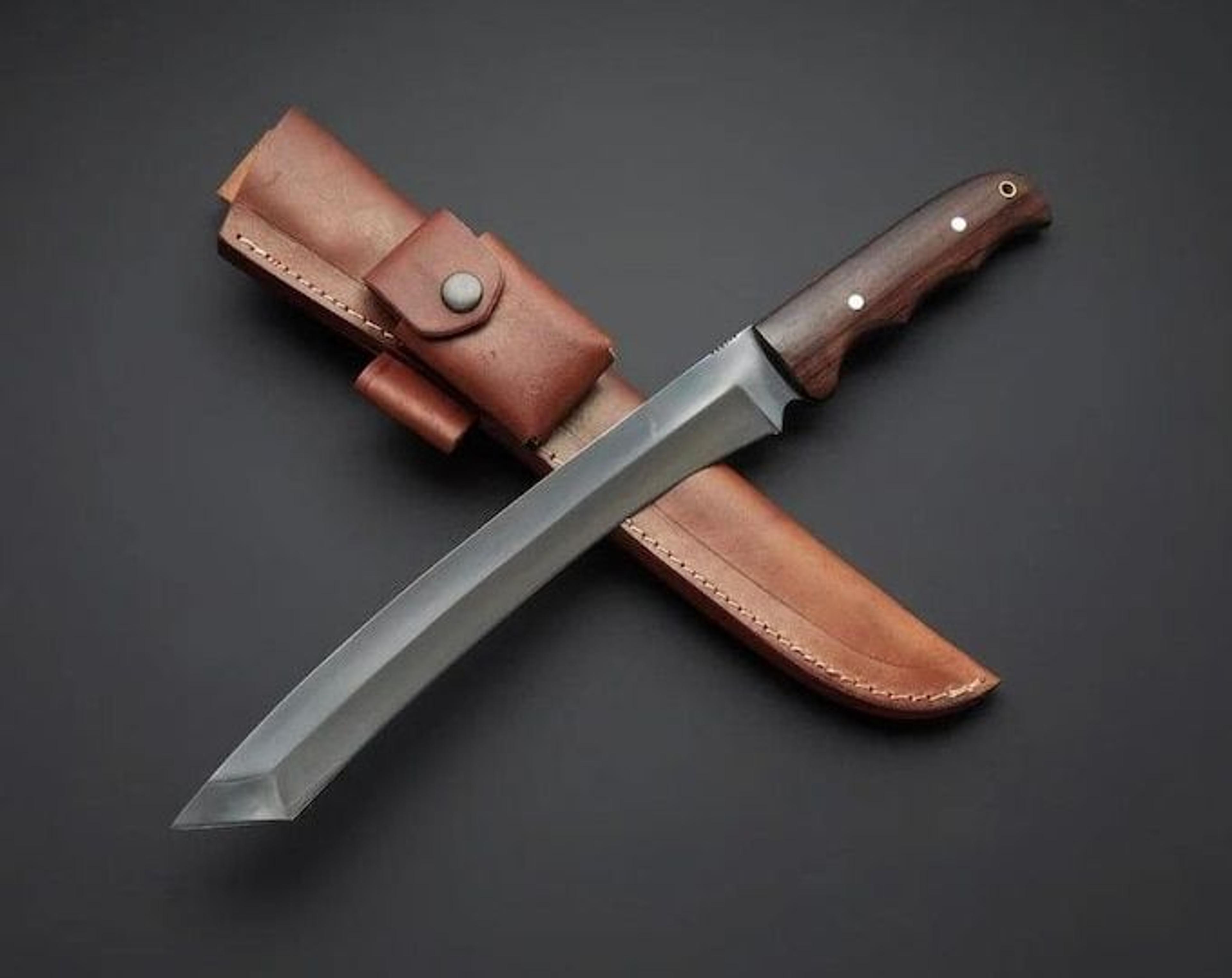 handmade tactical tanto knife high carbon stainless steel fixed blade walnut wood handle with leather sheath | bushcraft