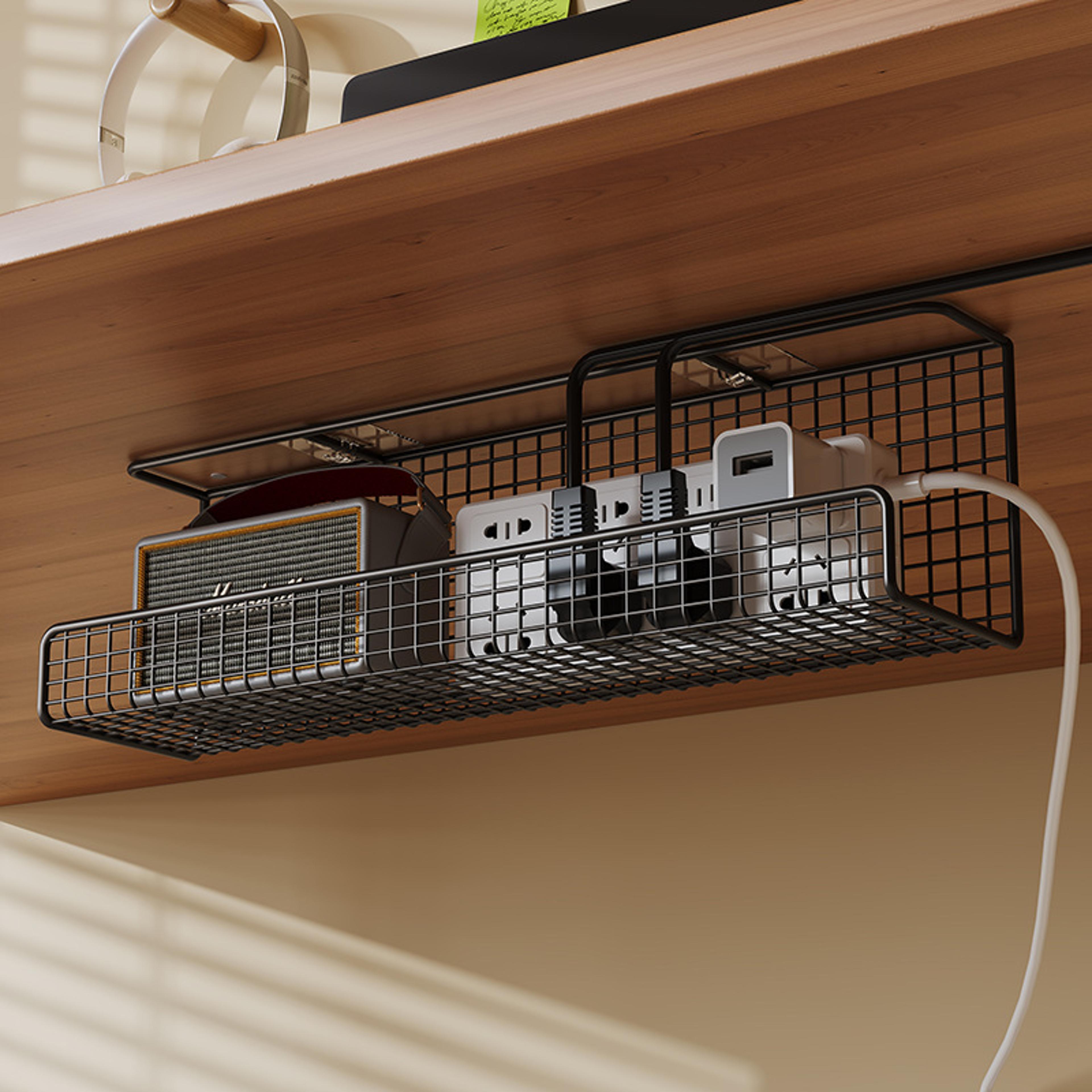 no-drill under-desk cable management tray power cable rack wire socket storage organizer