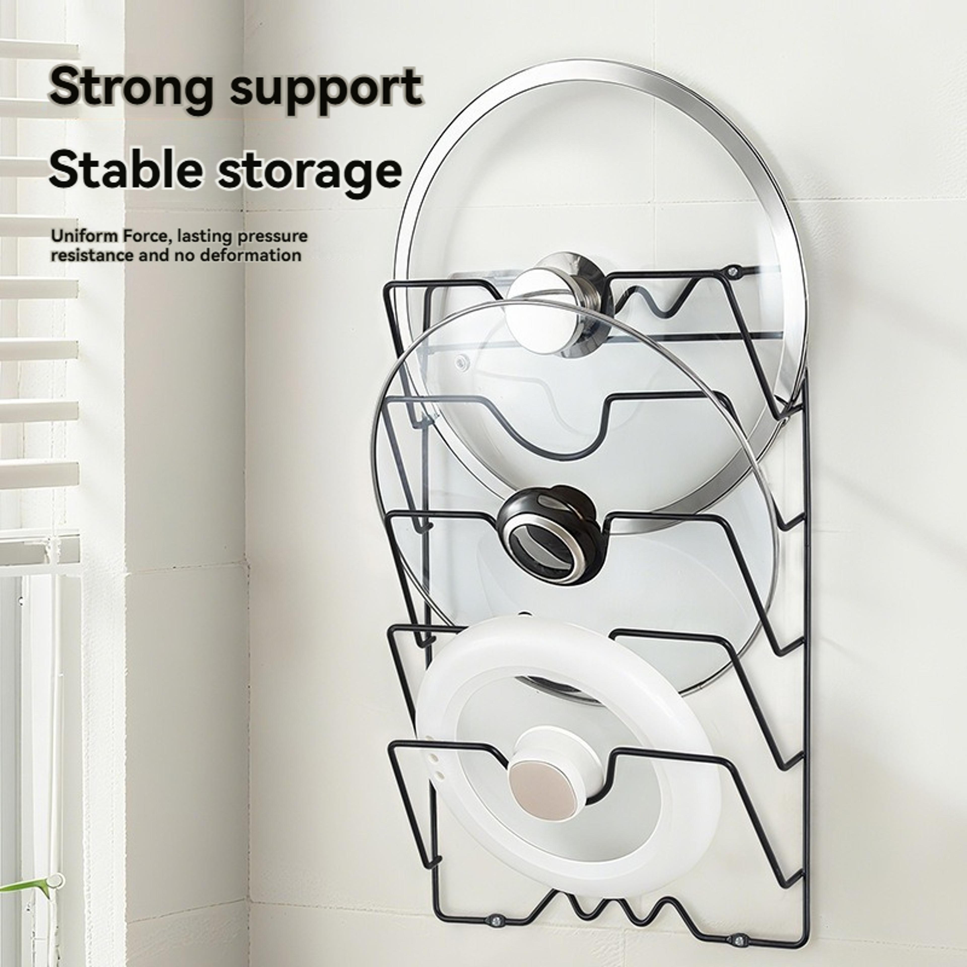 wall mounted pot lid rack for household kitchen, multi functional perforated five layers organizer