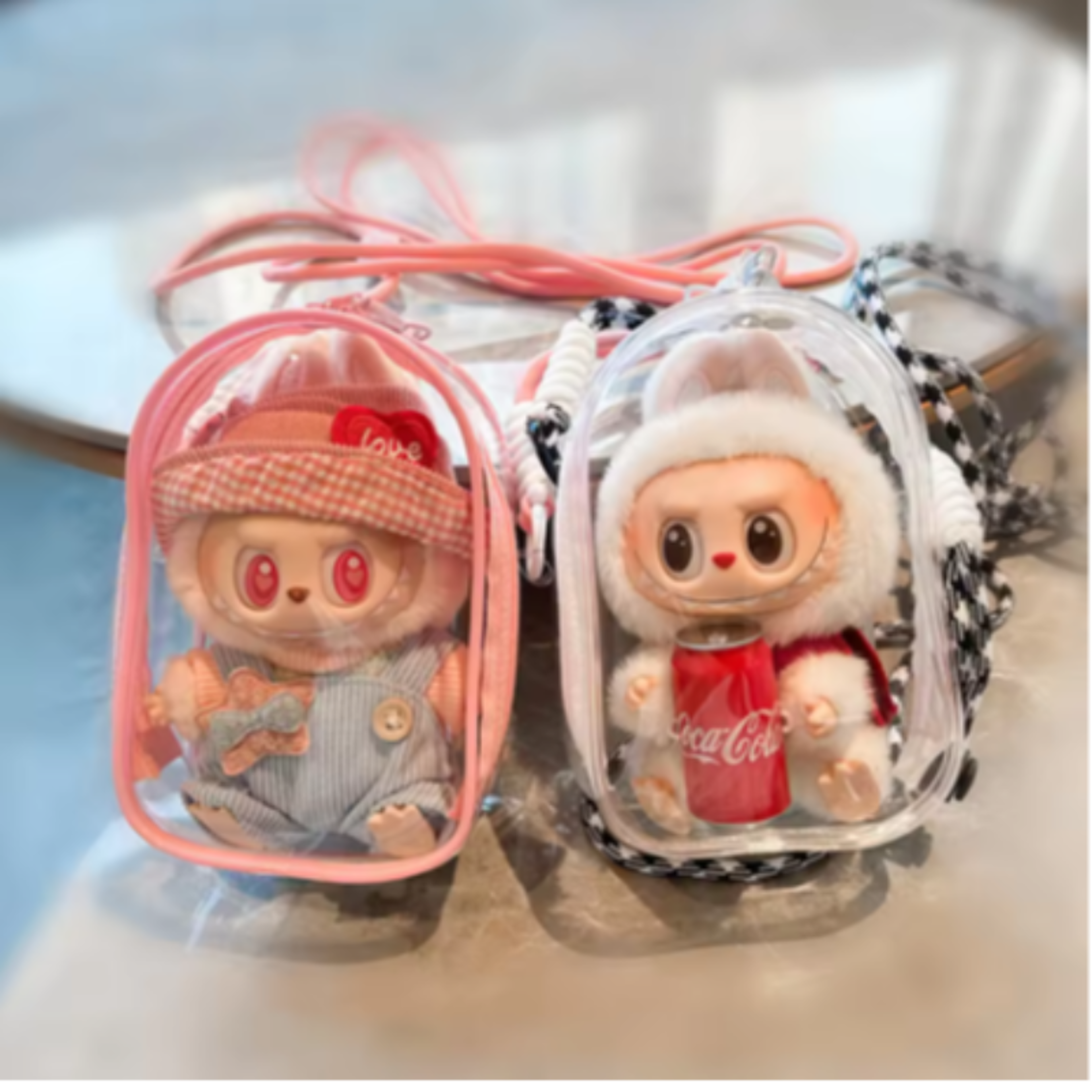 labubu sitting party protect case, cotton doll, shoulder pain bag, pvc storage bag for labubu
