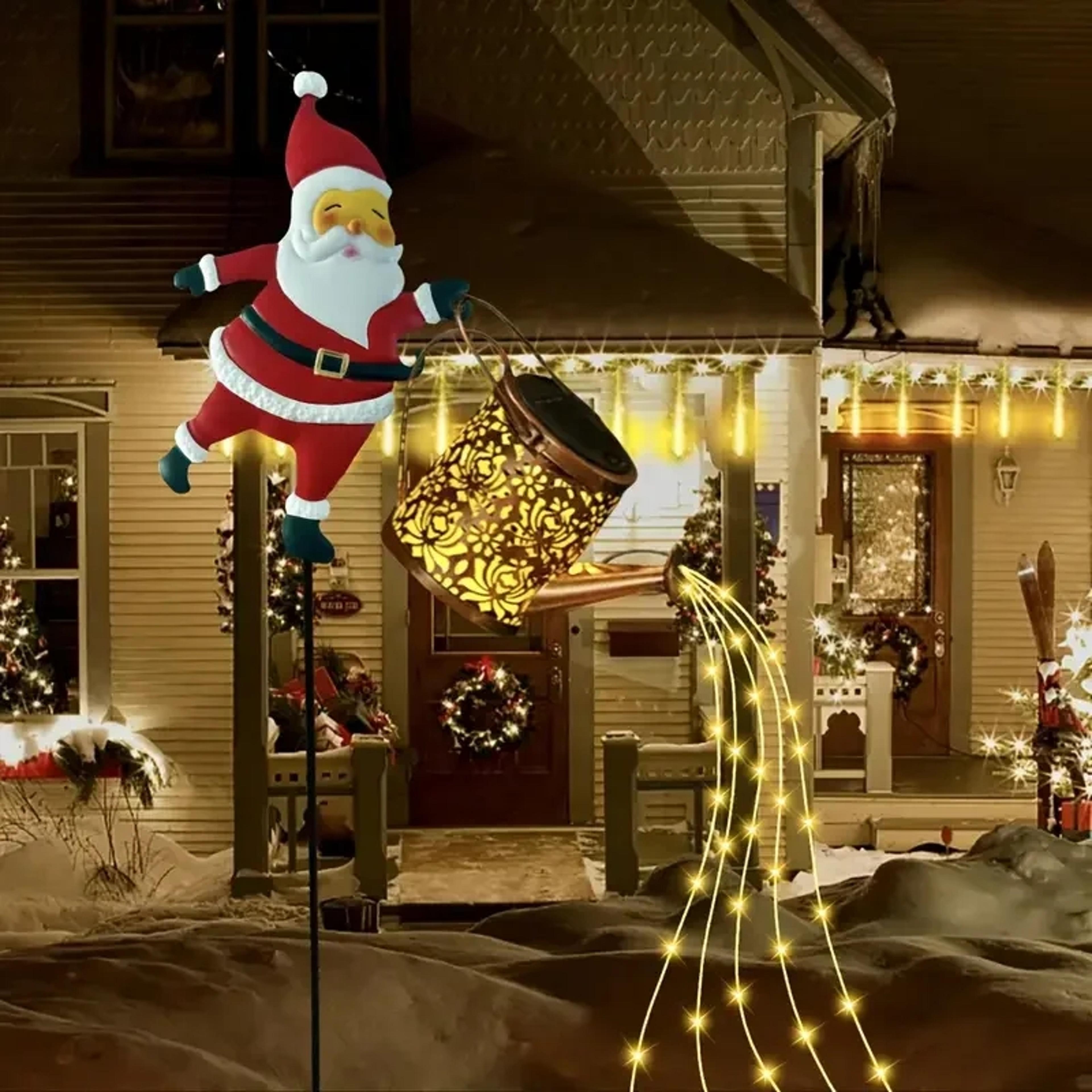 hanging led santa claus watering can solar snowman kettle outdoor garden lights solar light for yard lawn christmas