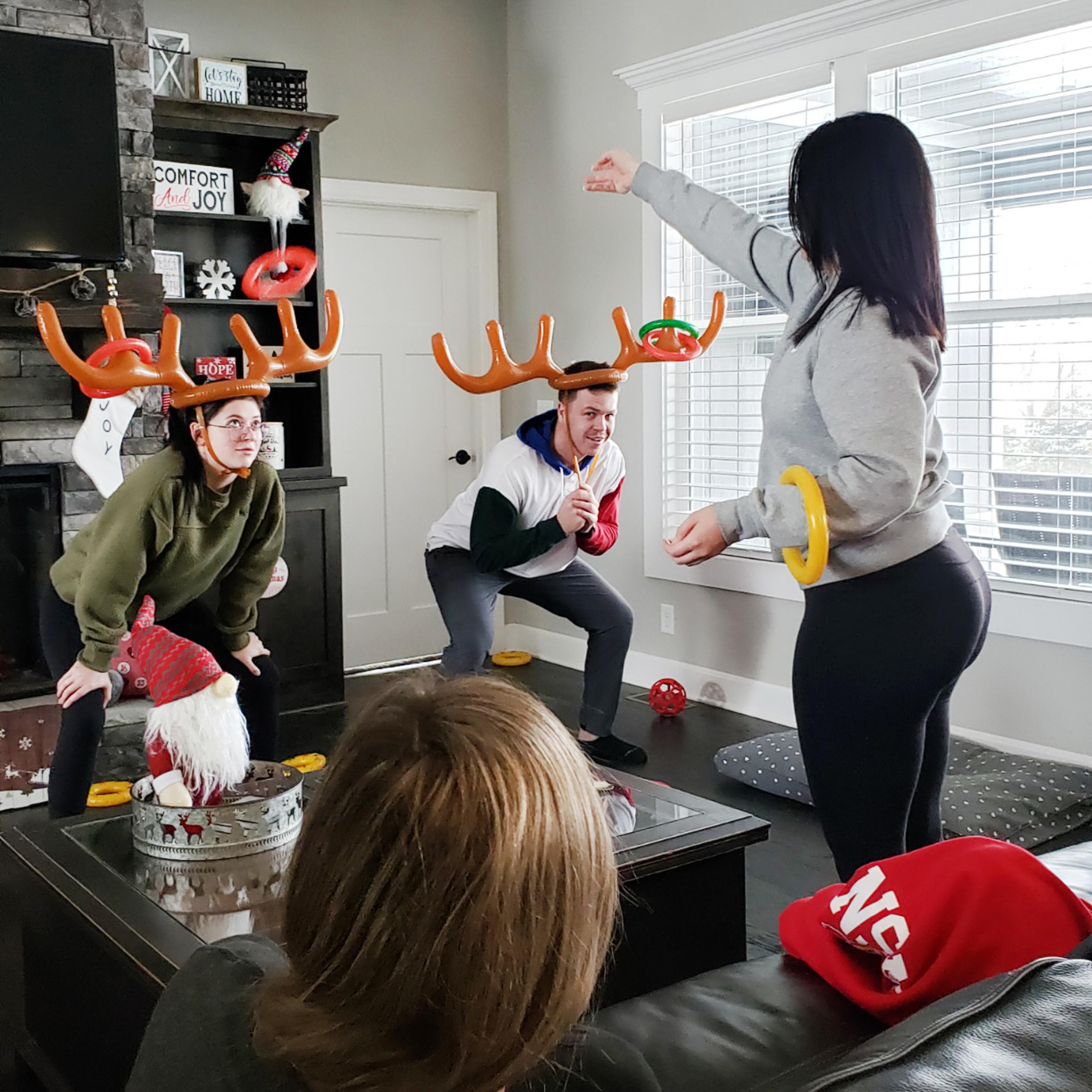 christmas party decor supplies inflatable reindeer antler ring toss game antler shape balloon toys for family birthday