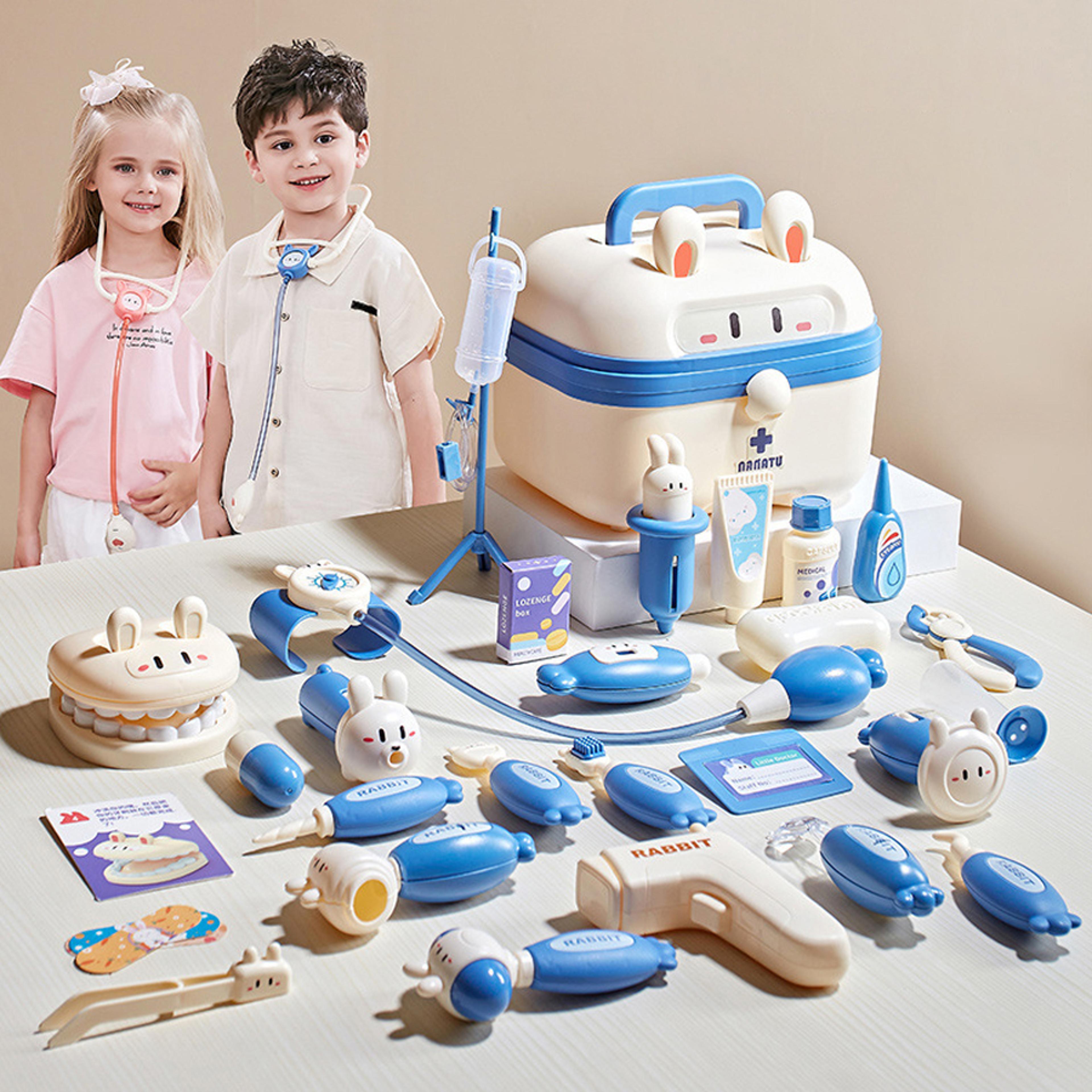 medical kit toys for kids, kids doctor play set, stethoscope, syringe, dentist tools, educational gift for boys and girl