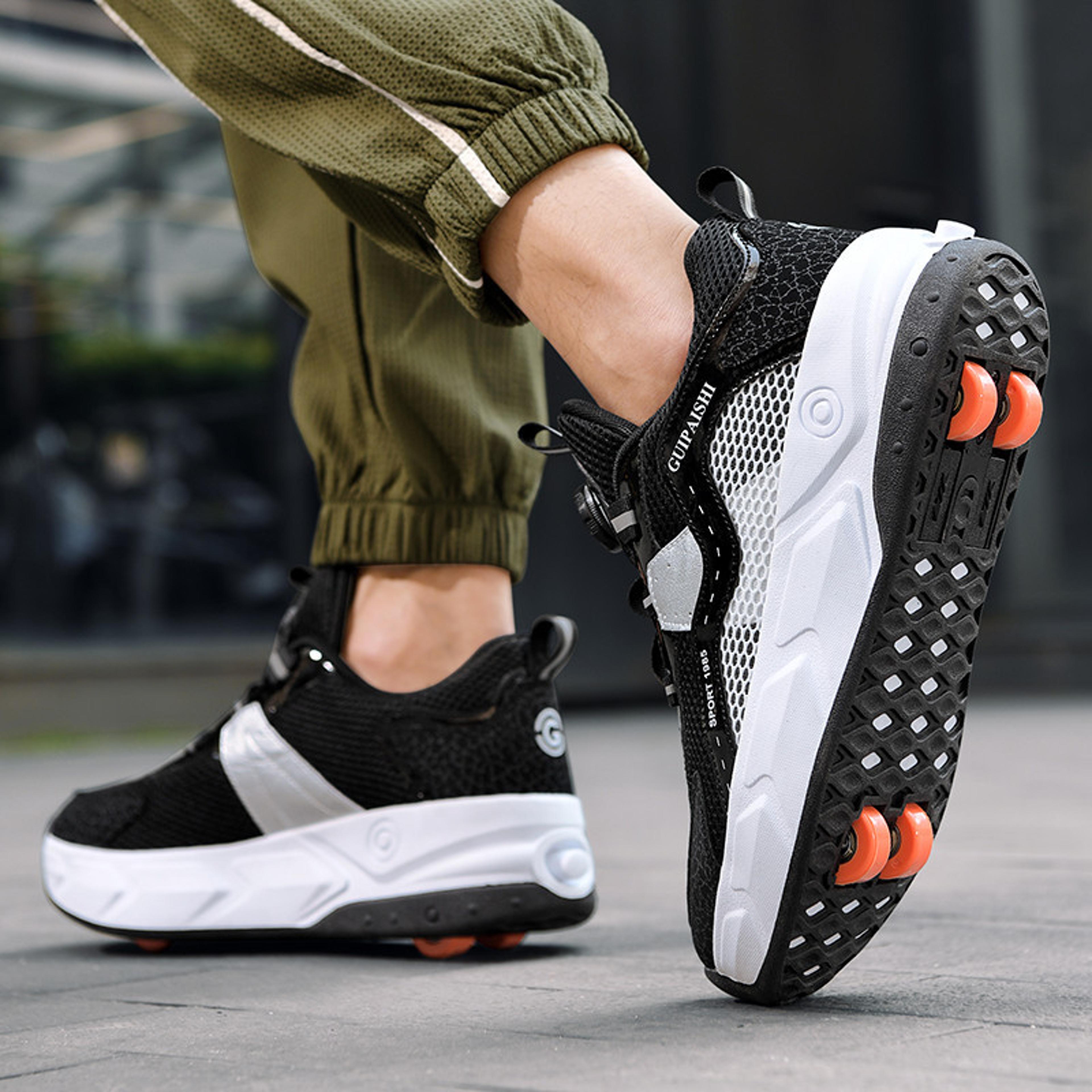 kids removable pulley skate shoes with wheels, wheel racing roller skating sneakers, parkour shoes