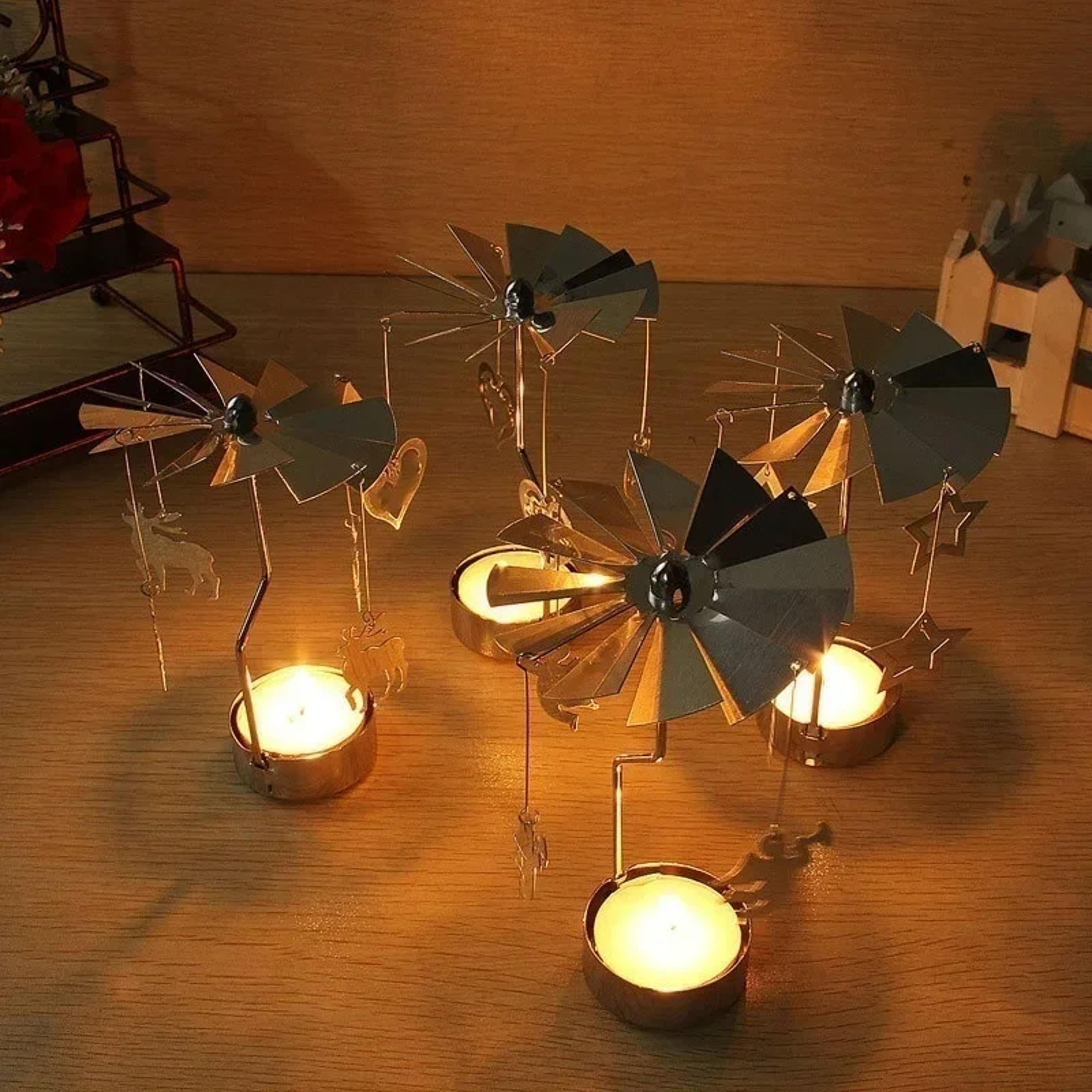 candelabra christmas decorations spinning rotary metal carousel tea light candle holder stand light for home