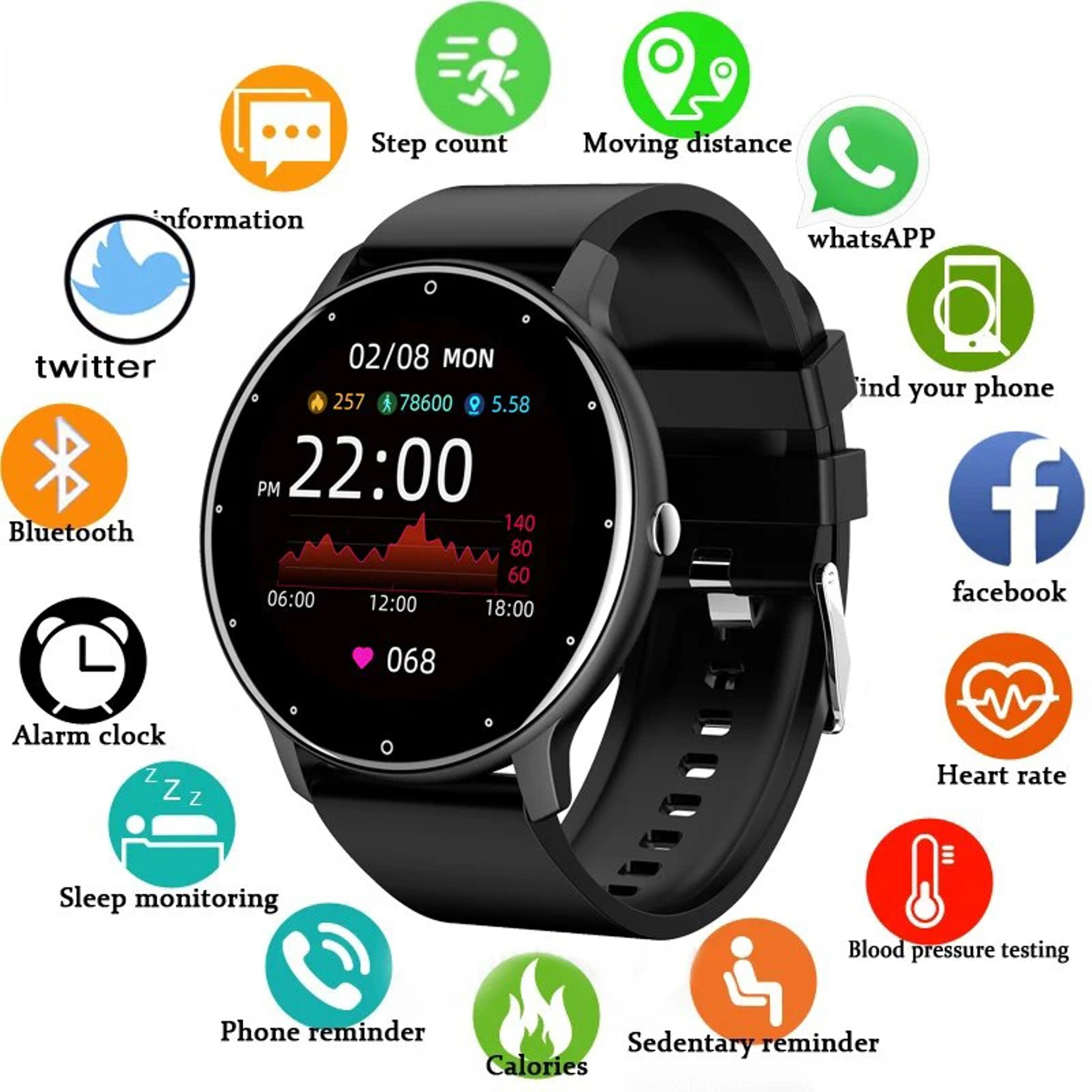 bluetooth smart watch for men and women full touch screen waterproof sports fitness tracker