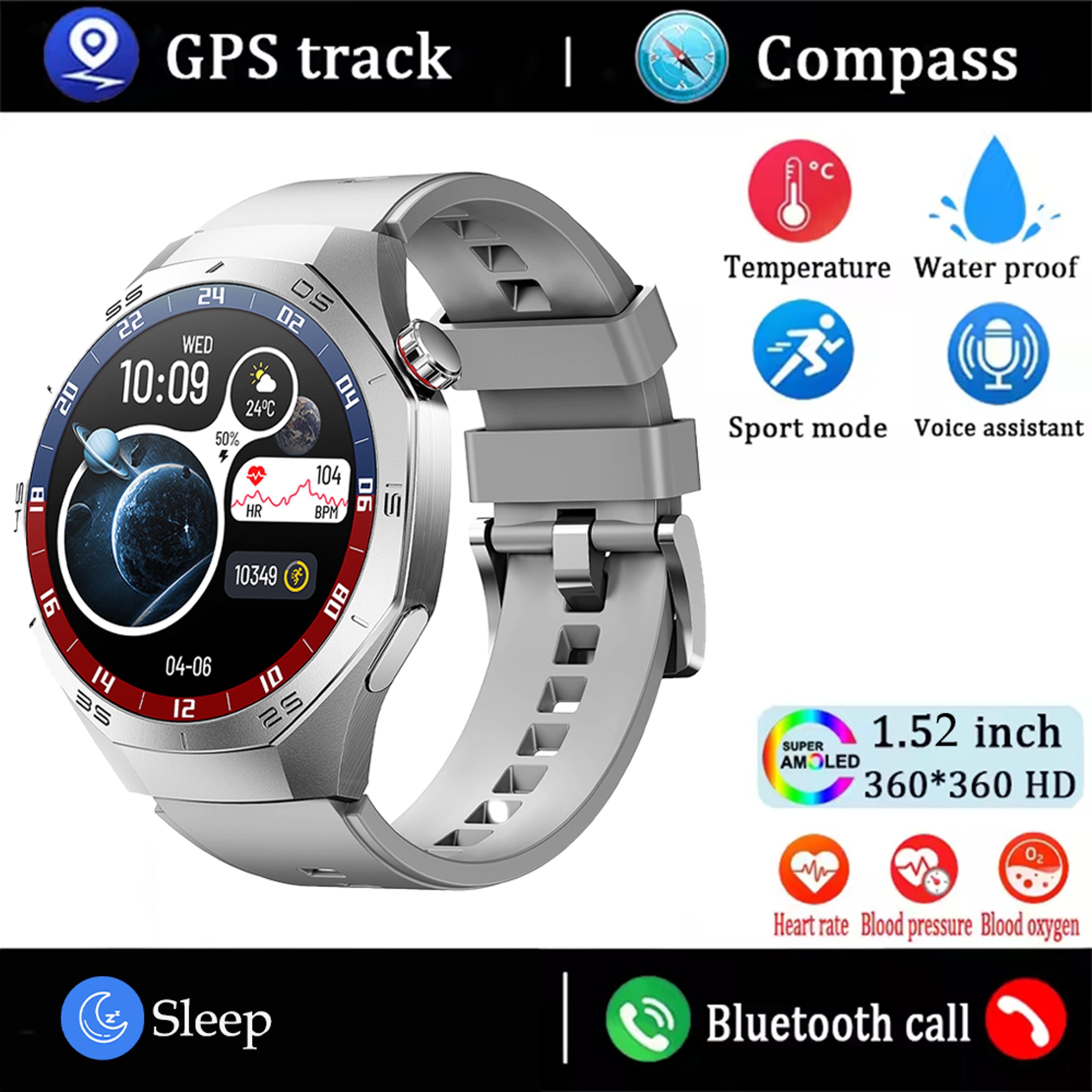 waterproof smartwatch for men, android and ios compatible, gps, heart rate, amoled screen, bluetooth calls