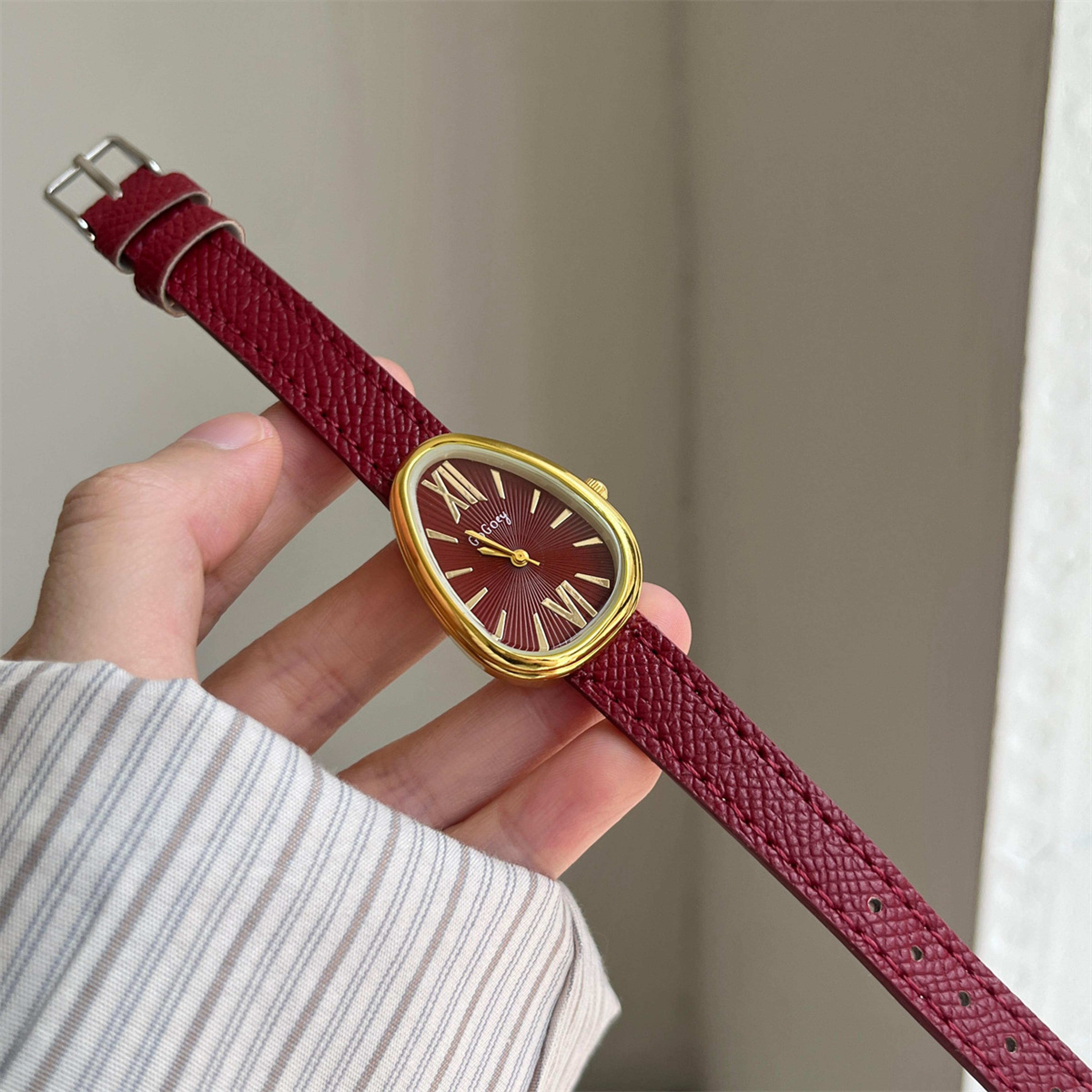 ladies fashion snake dial watch luxury brand red leather strap quartz wristwatch female gift