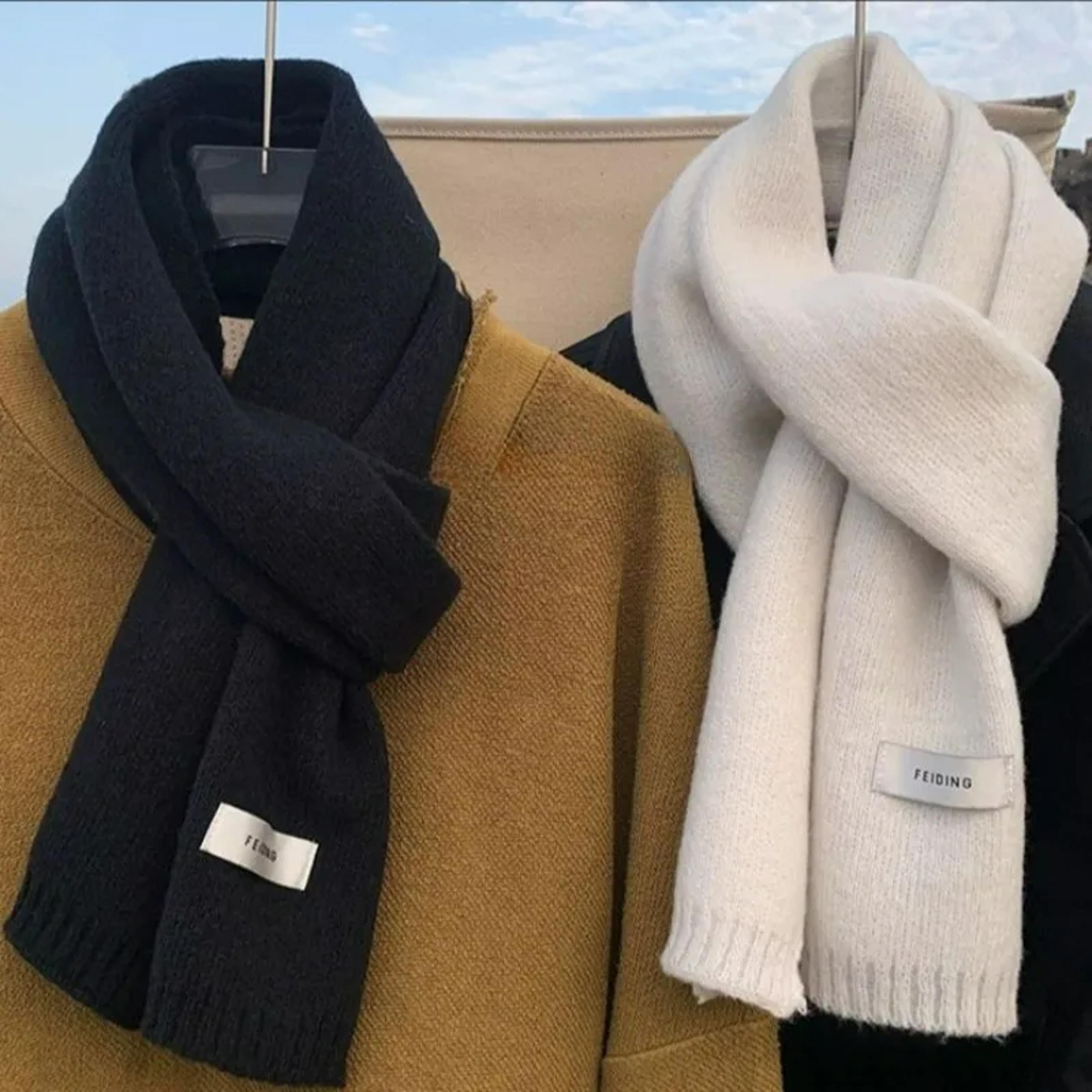 solid color winter thermal knitted scarf unisex neck shawl wrap windproof warm motorcycle scarfs for men women