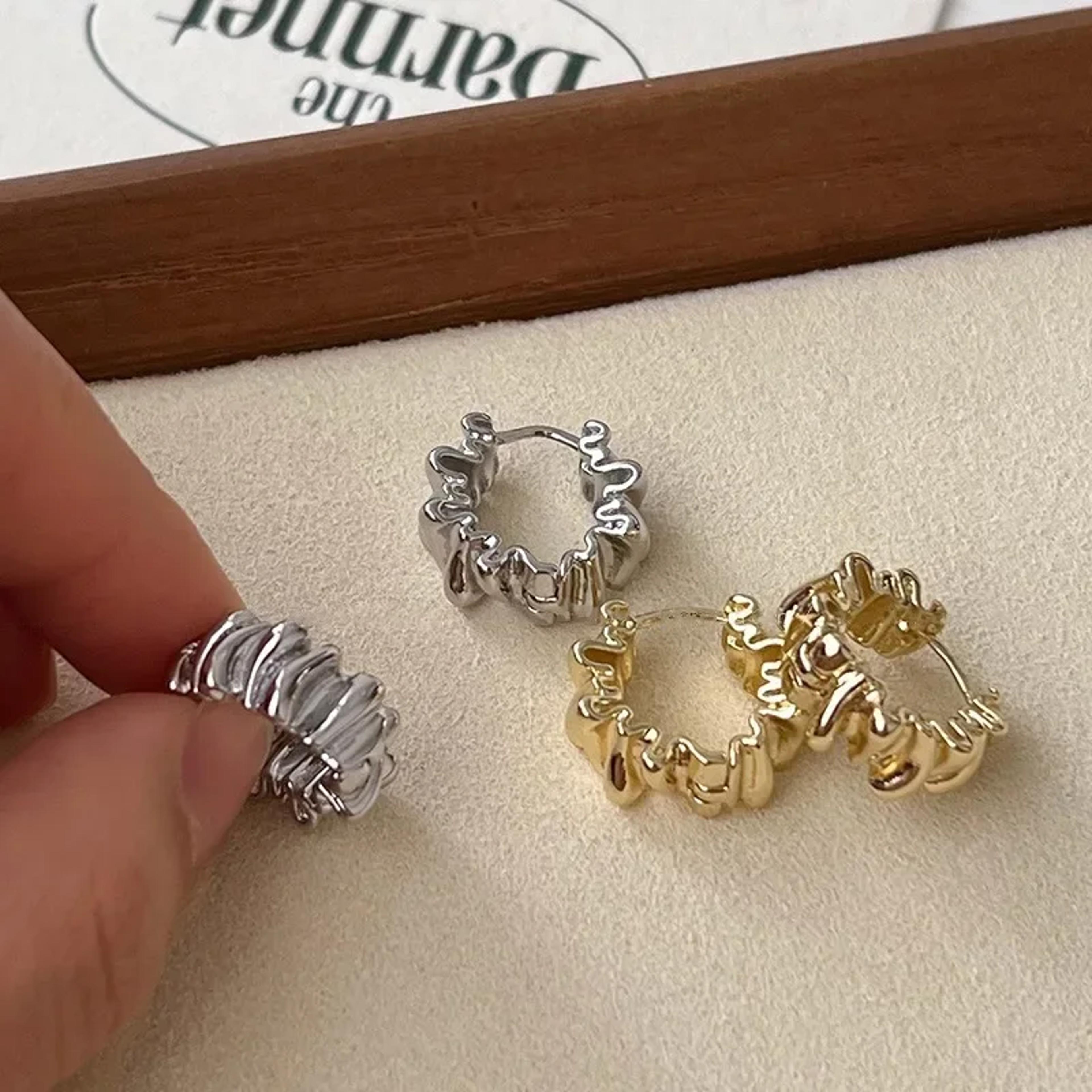 irregular wavy pleated hoop earrings for women, charm gold plated stainless steel dangle jewelry, personality gift