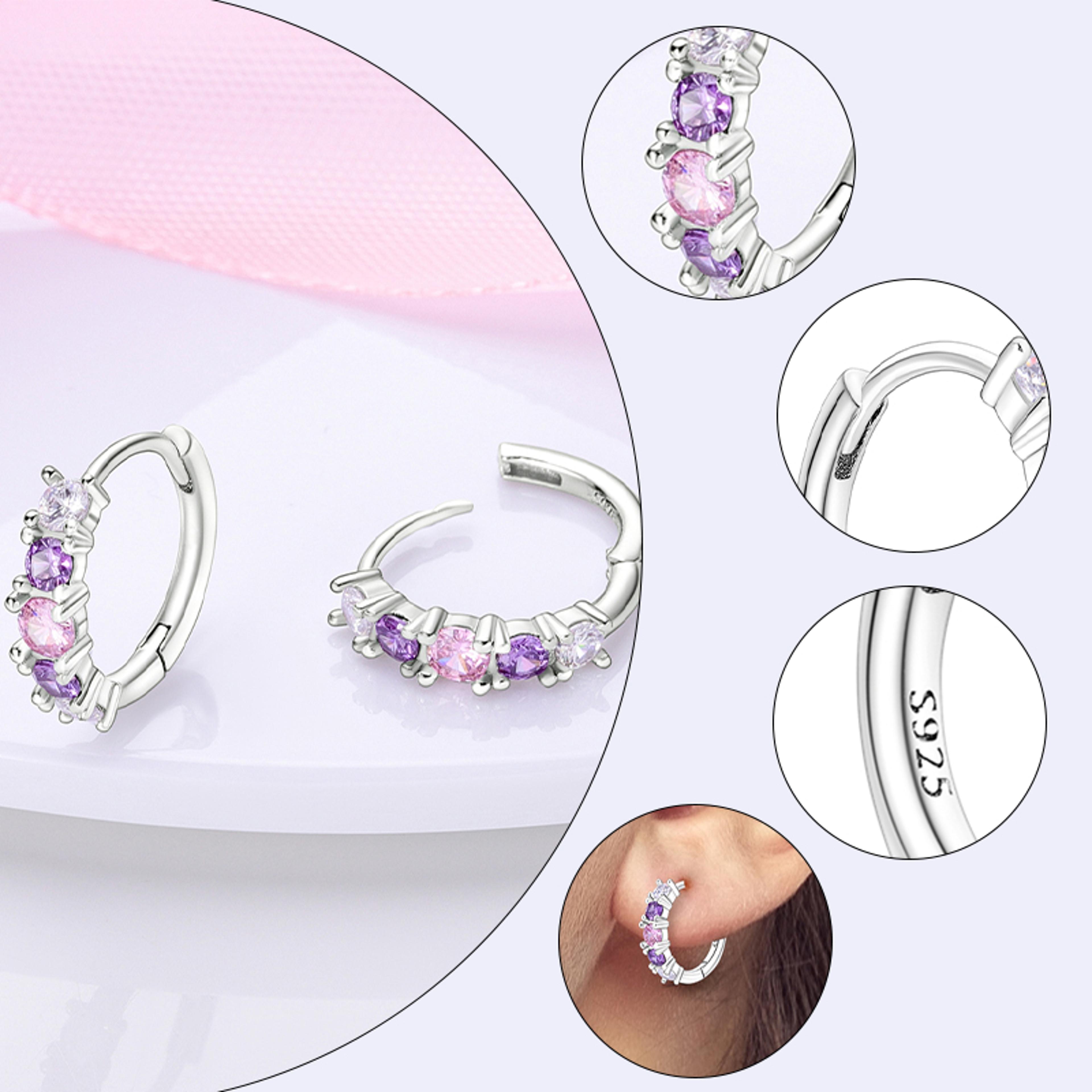 hypoallergenic sterling silver hoops earrings with zirconia, high quality jewelry for women and girls, fashion hoop