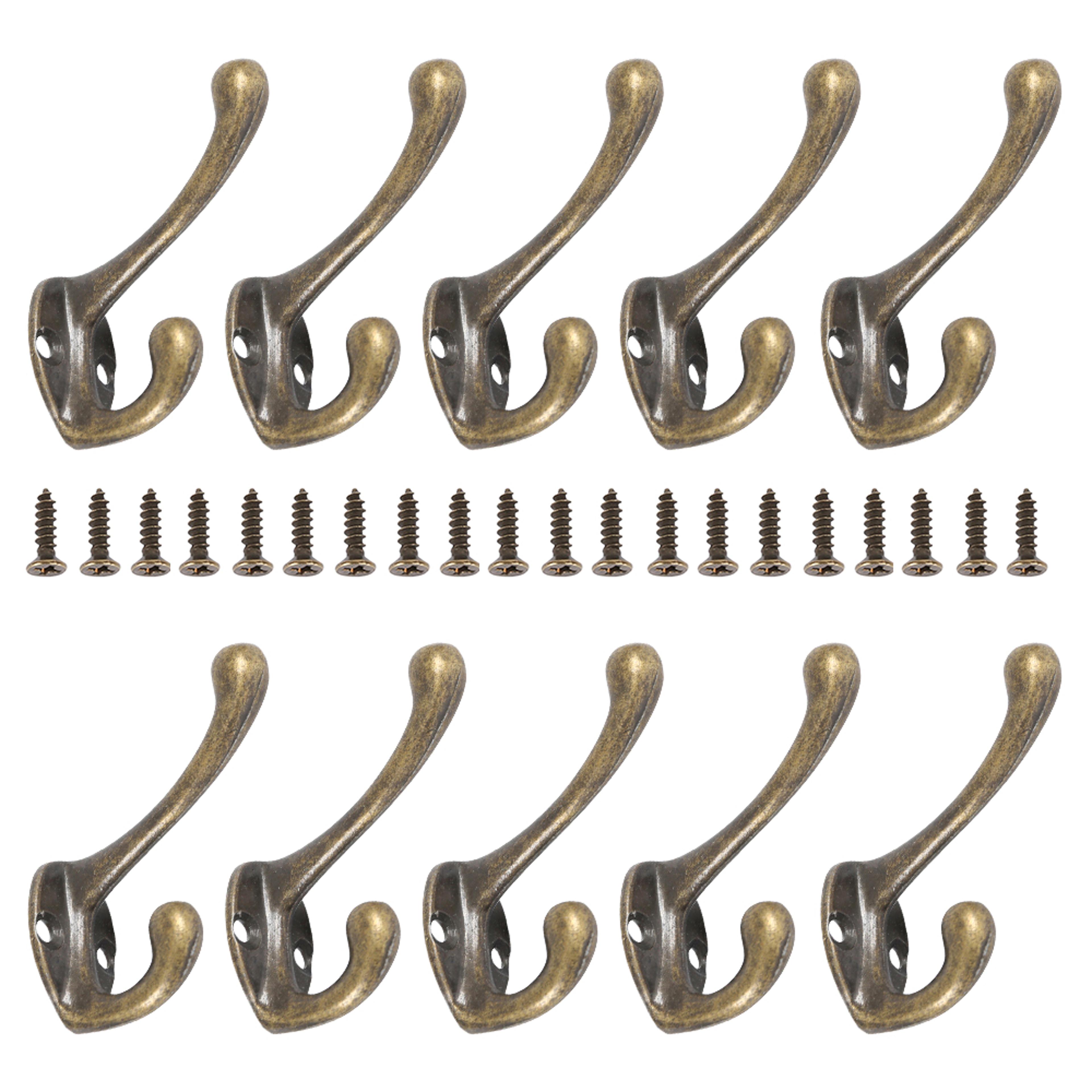 wall mounted coat hooks, heavy duty dual coat rack, vintage bronze clothes hanger with screw for bathroom or door