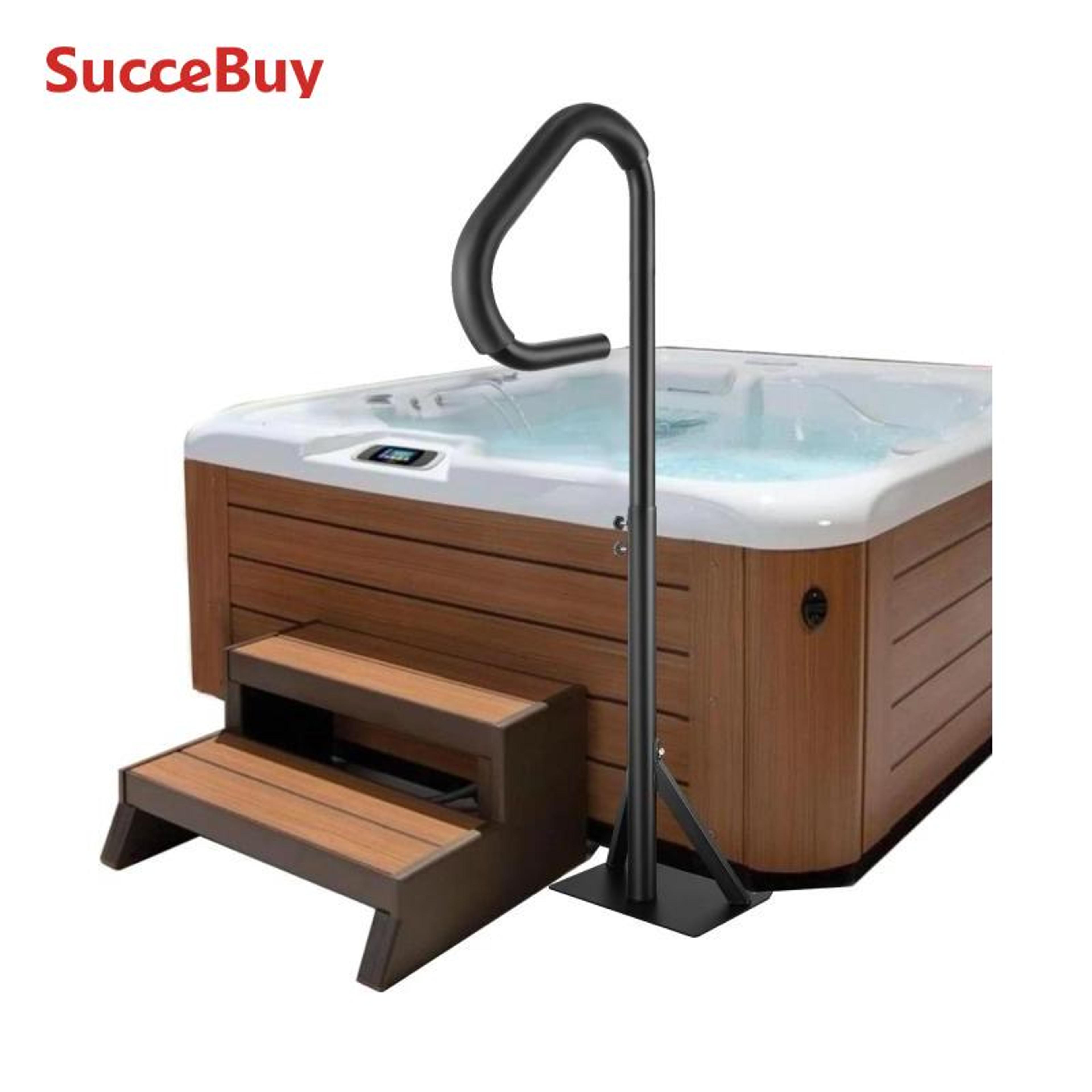 adjustable height rotatable spa side handrail w slide-under mount base for hot tub indoor outdoor bathtub