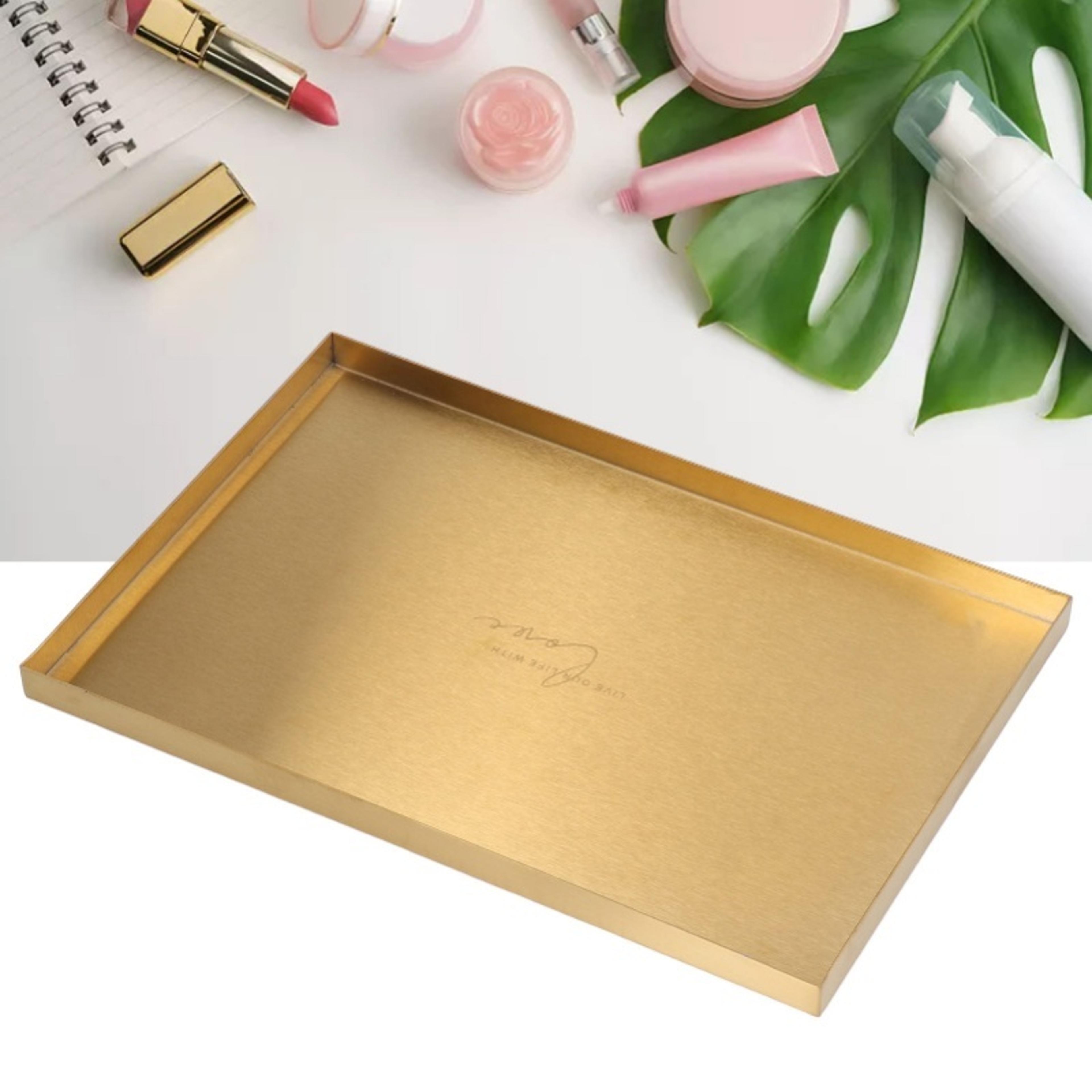 gold plate modern metal rectangle storage tray for cosmetic and jewelry display stainless steel tray