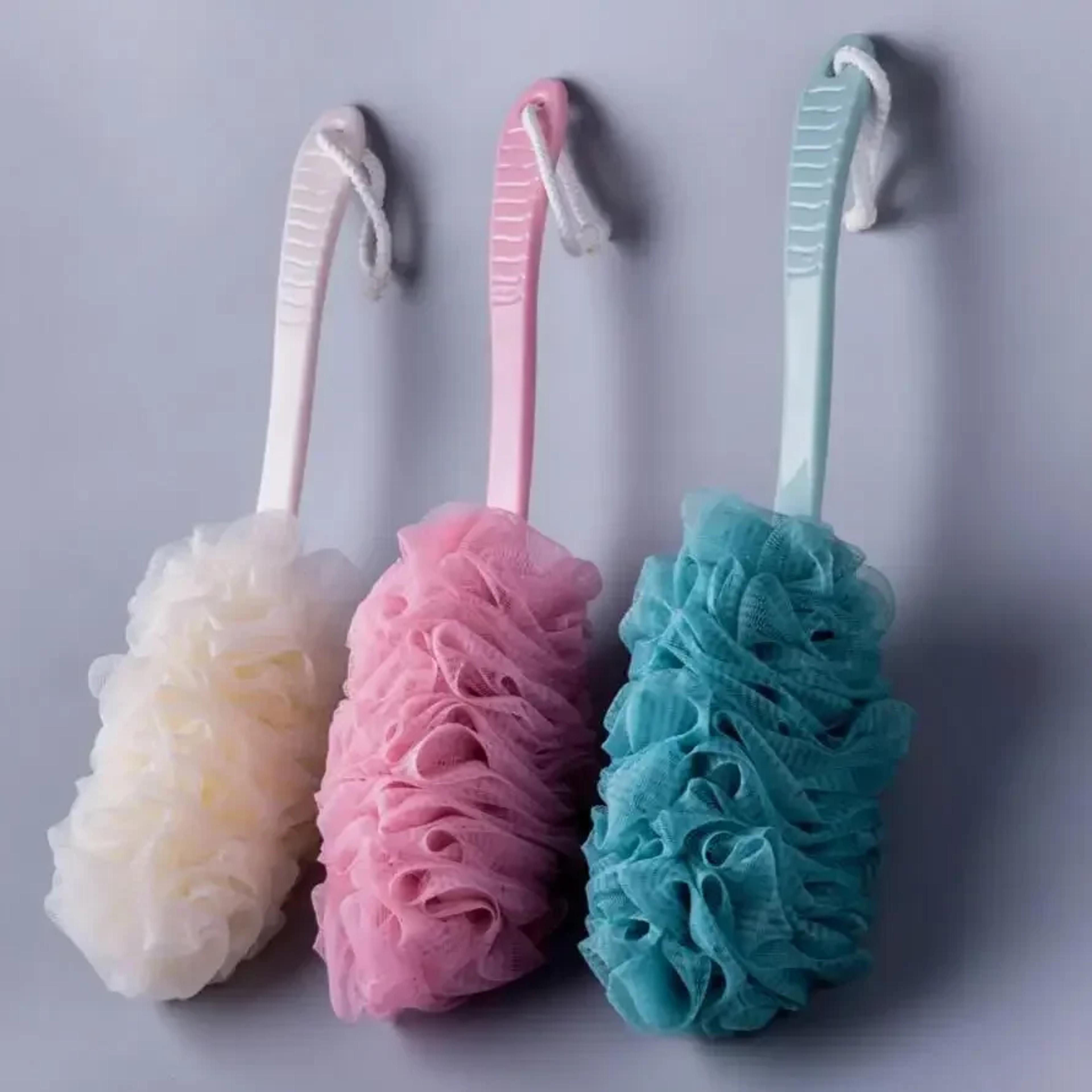 hanging mesh back scrubber brush long handle soft exfoliating shower sponge for body