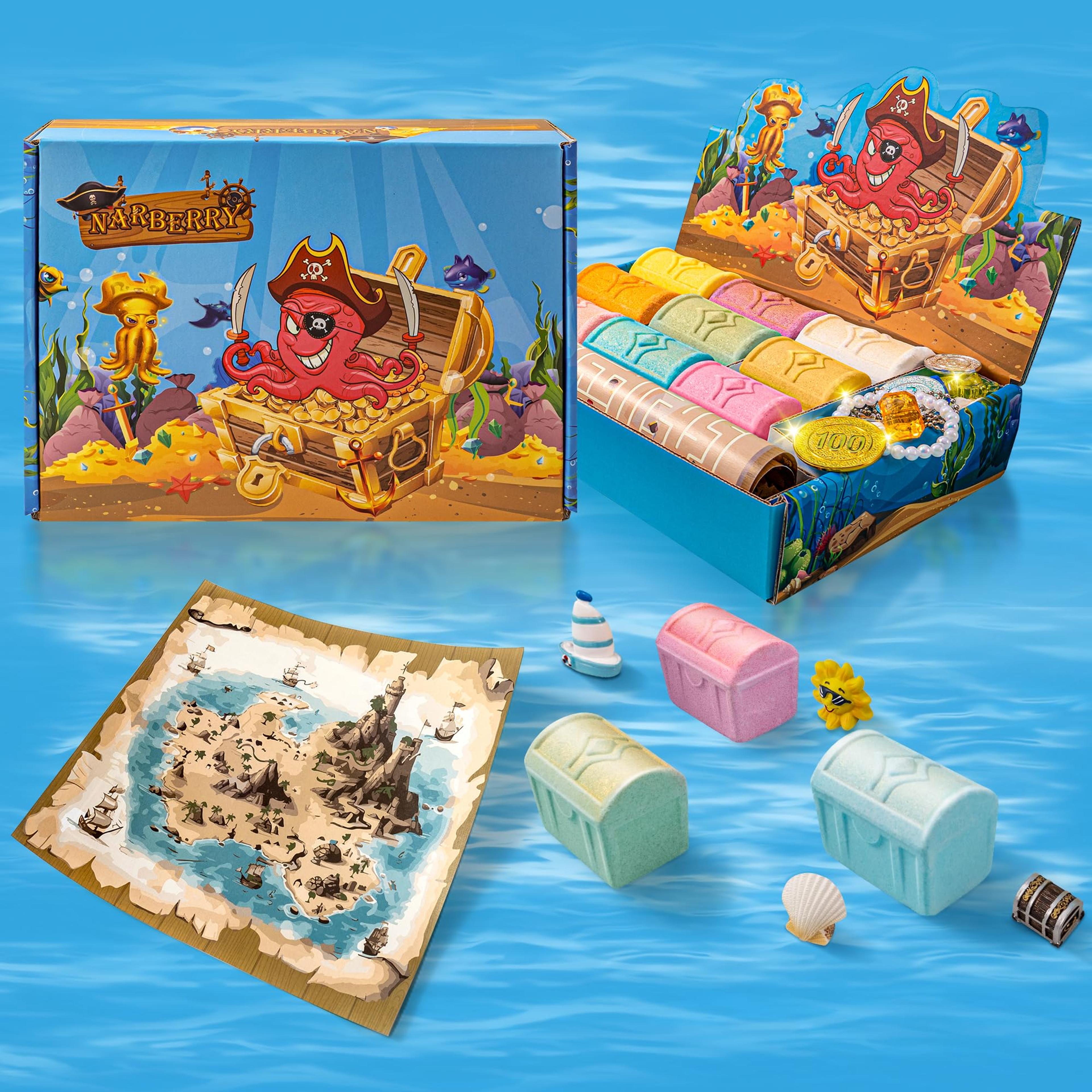 bath bombs for kids with surprise toys inside, treasure chest bath bombs gift set for kids