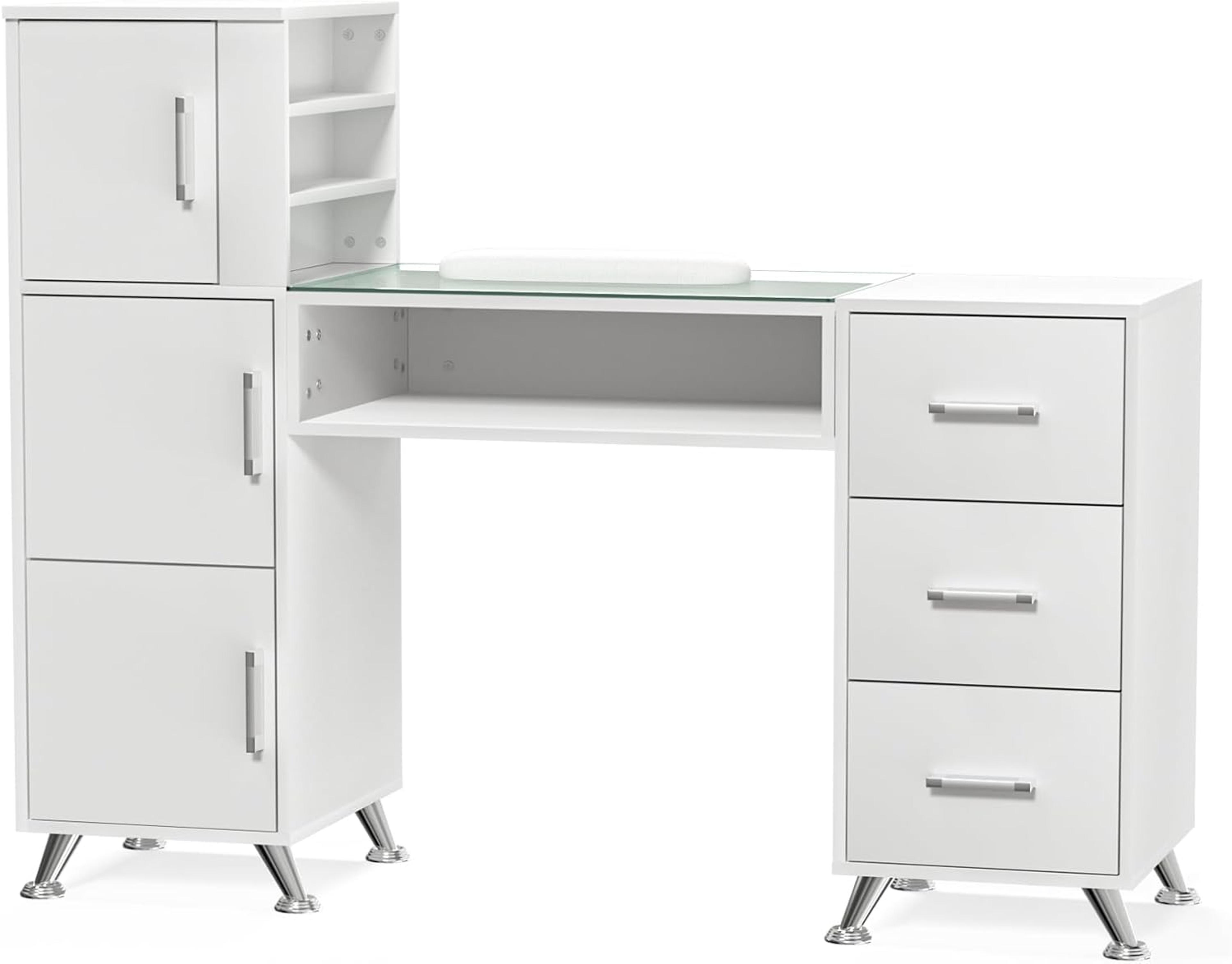 acetone resistant white manicure table nail desk with glass and storage large capacity nail station