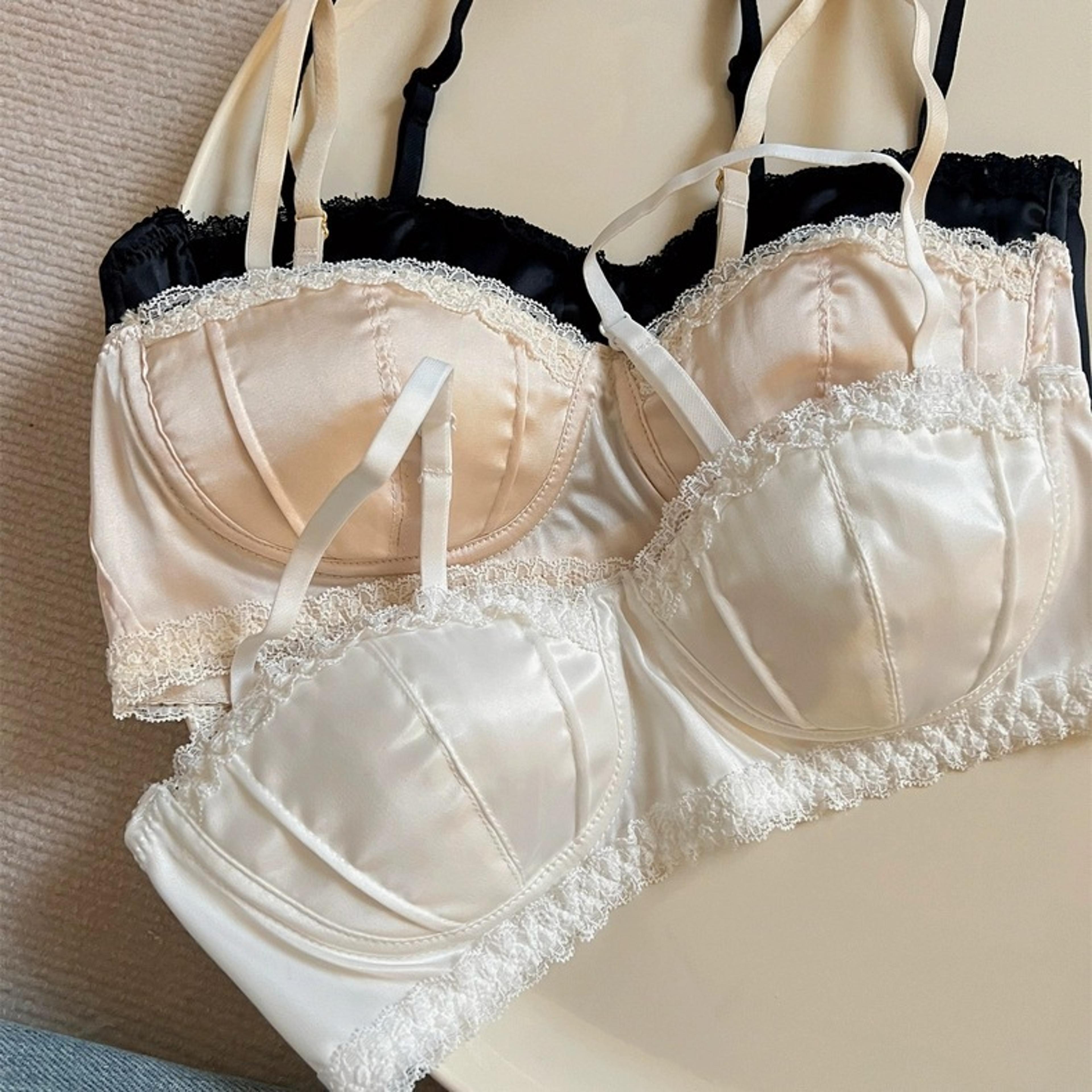 sexy french satin underwire bra with lace rimmed seashell cup thin half cup lingerie for women