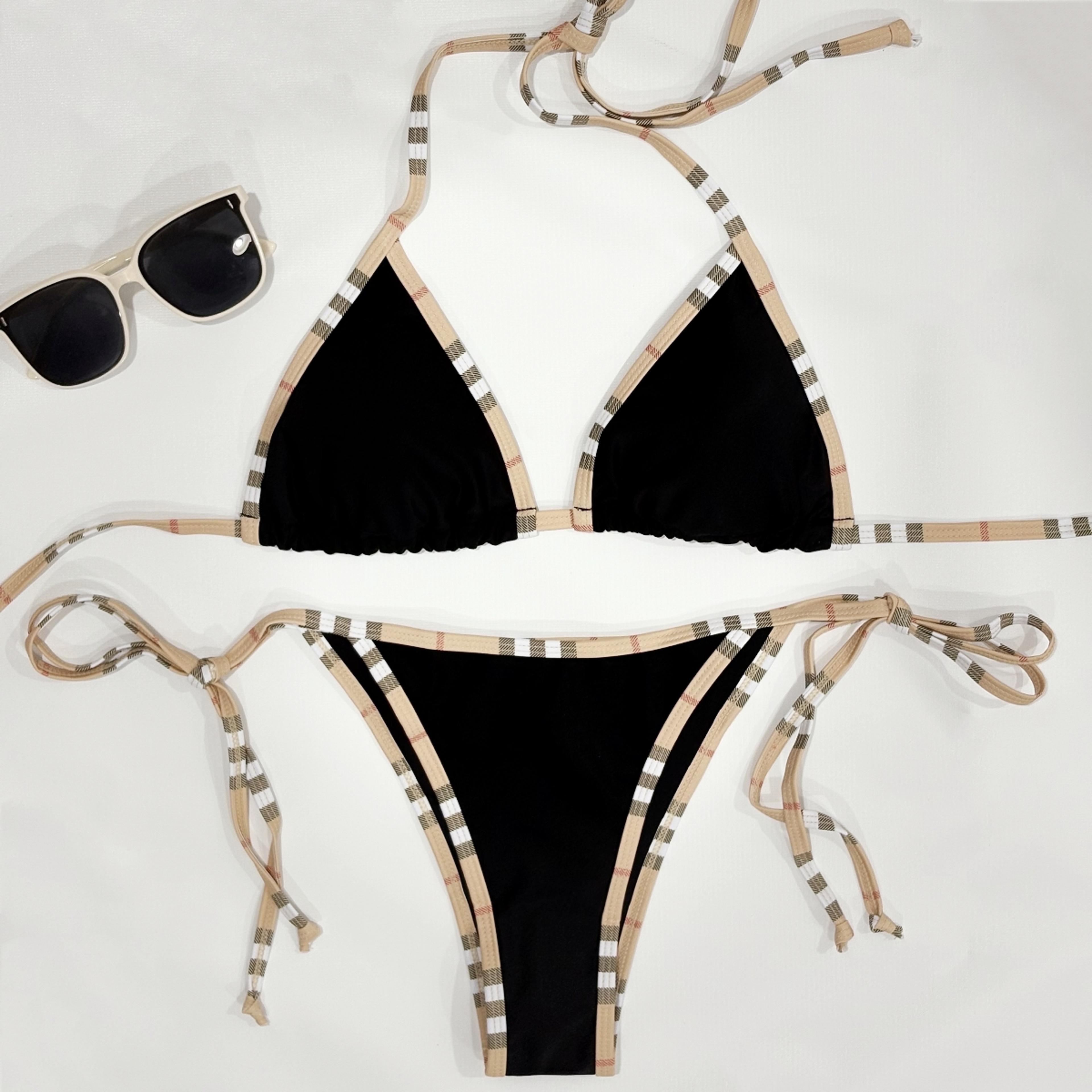 sexy two pieces bikini set luxury brand design stripe halter swimwear women female swimsuit