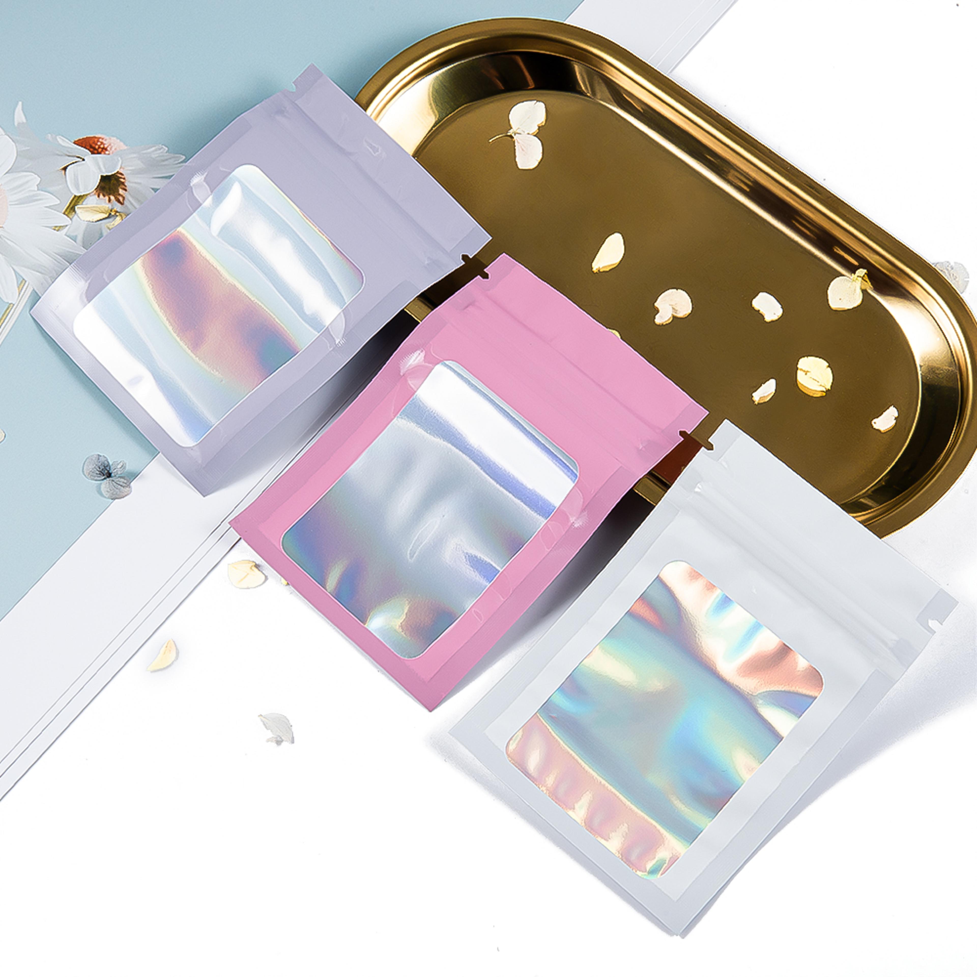 holographic laser color mylar bag, thick smell proof pouch for jewelry retail storage, gift zip lock bag