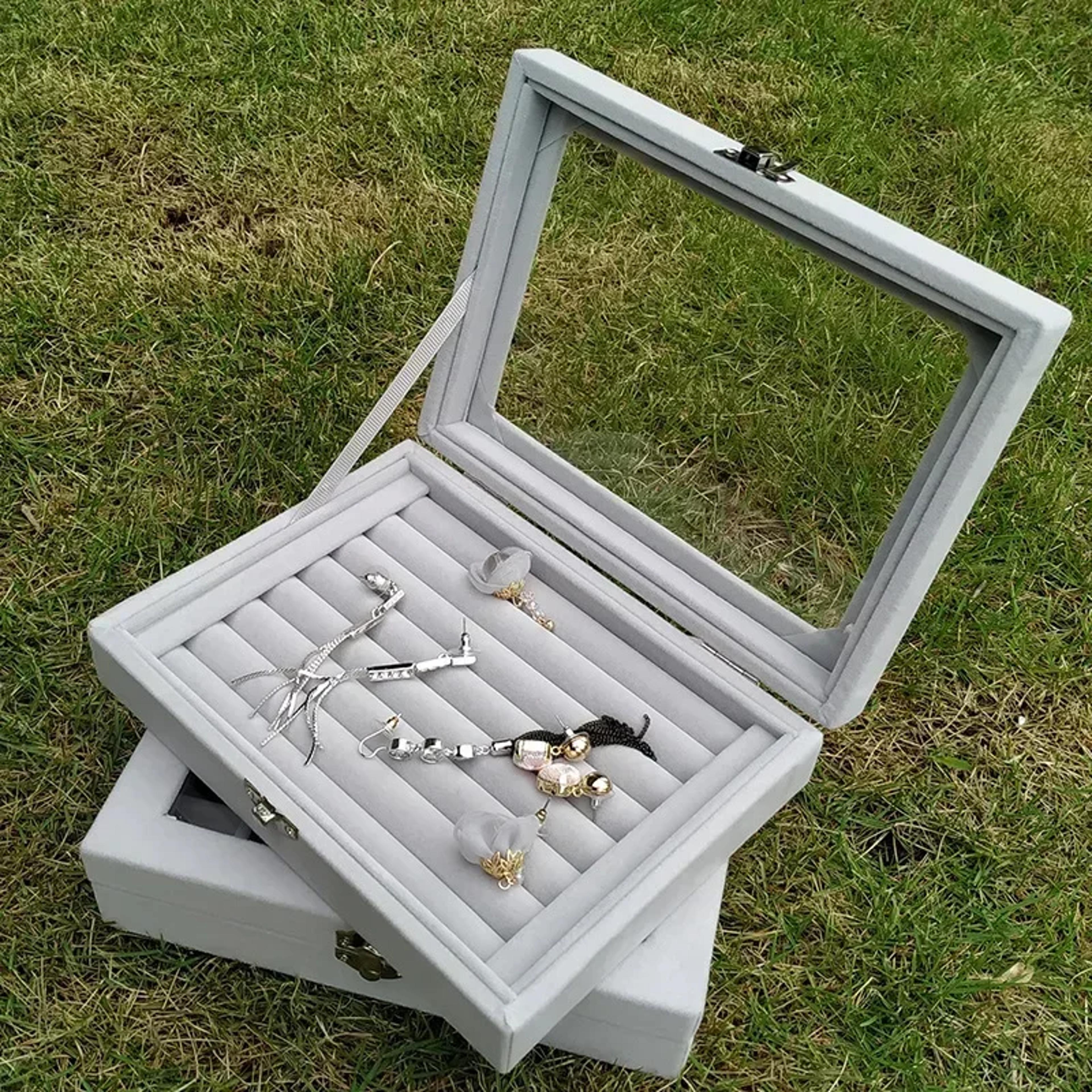 jewelry display organizer box high capacity flannel storage box with cover dust proof wedding gift for women