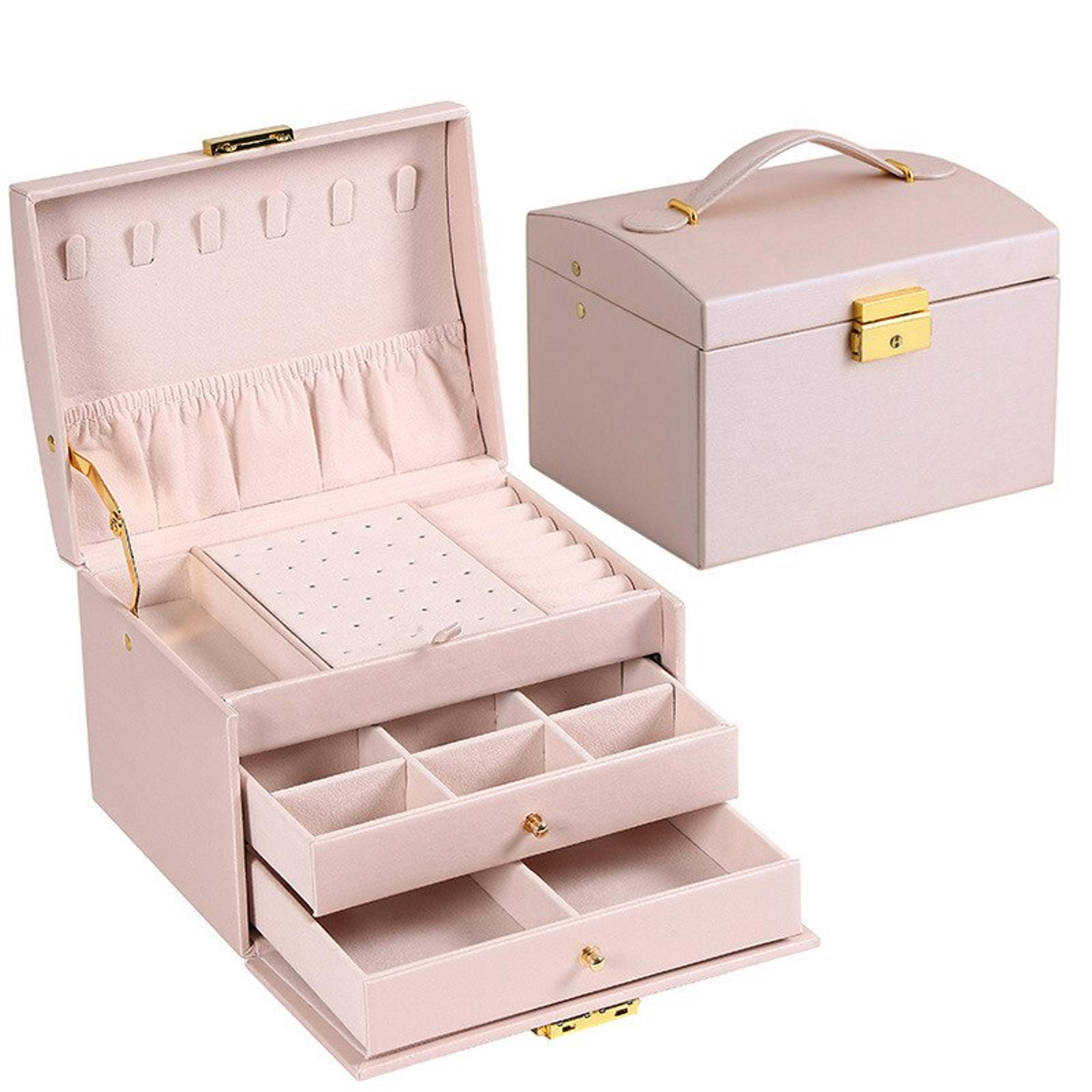 three layer leather drawer jewelry box multi functional earrings lock organizer for jewelry