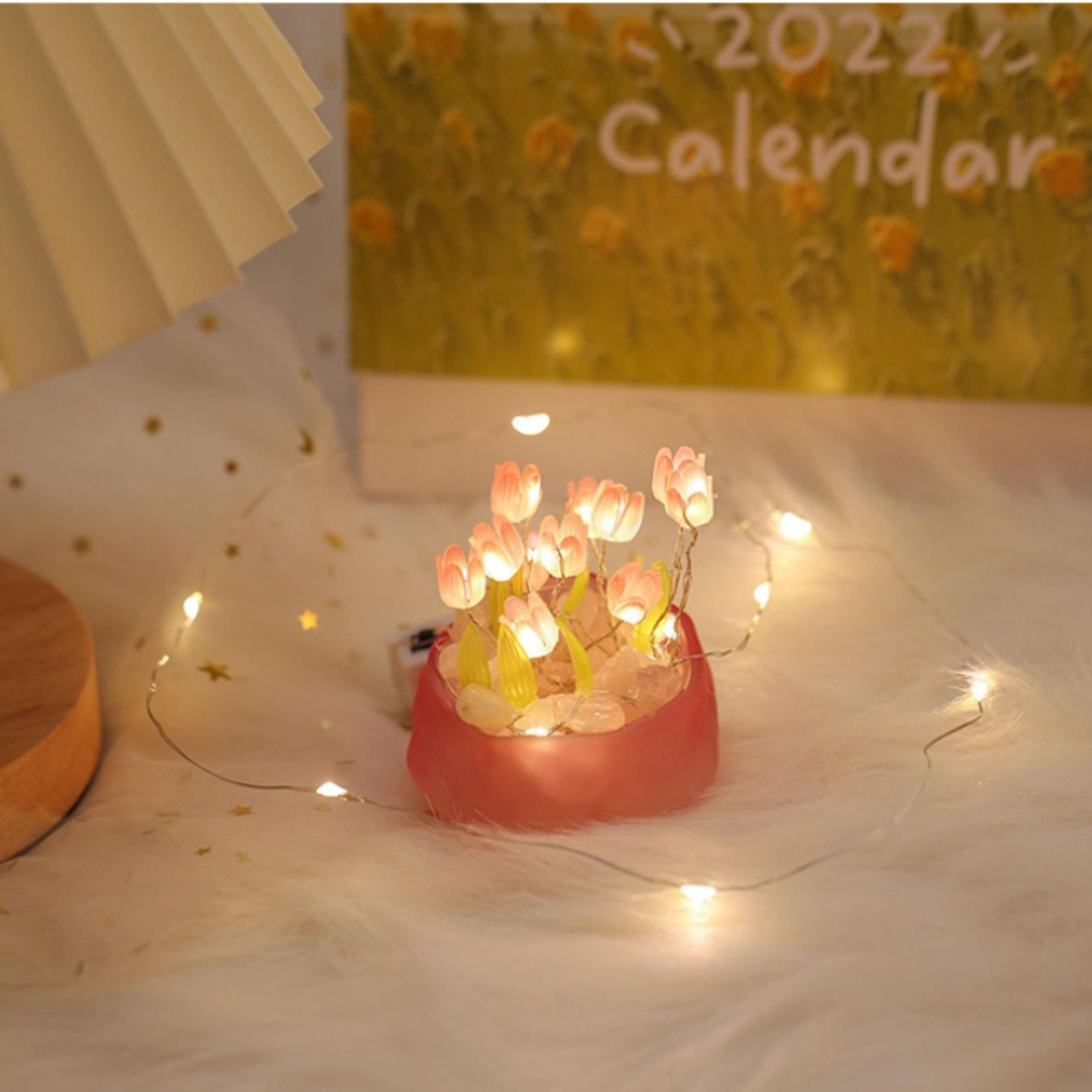 handmade tulip night light bedside decor romantic gift diy book lamp