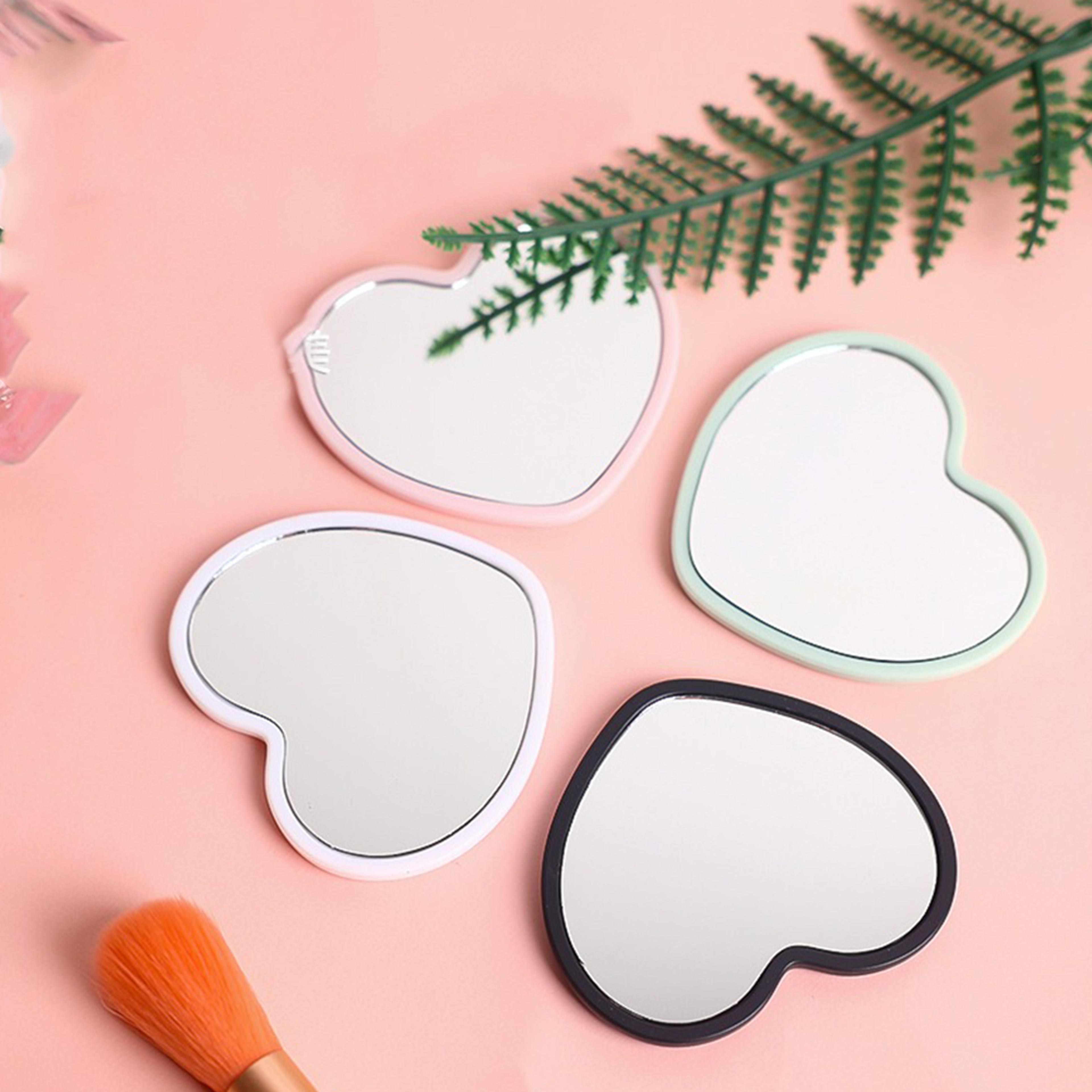portable heart makeup mirror small compact cosmetic hand mirror for women and students