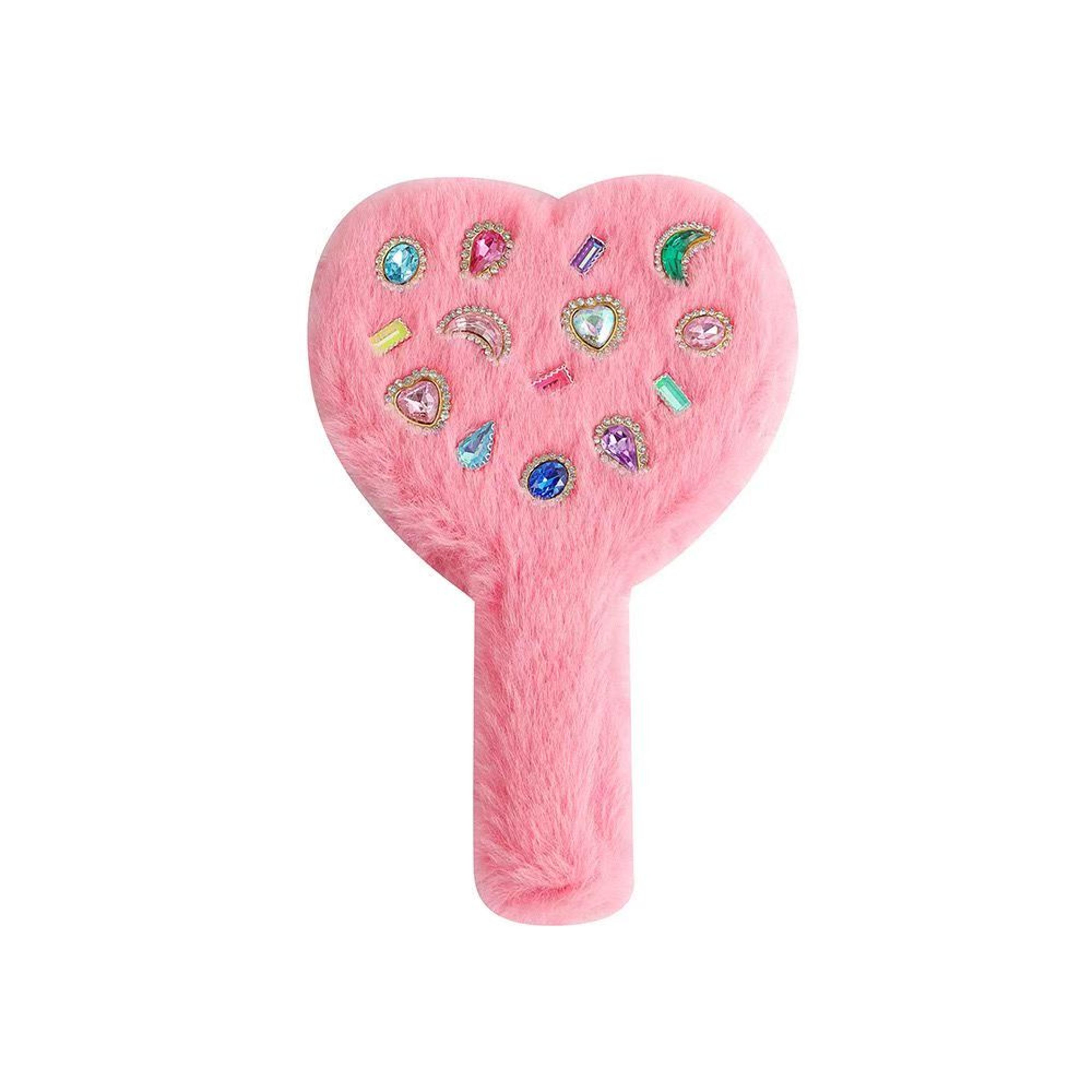 cute creative plush diamond-encrusted handheld heart-shaped mirror, portable makeup mirror for girls