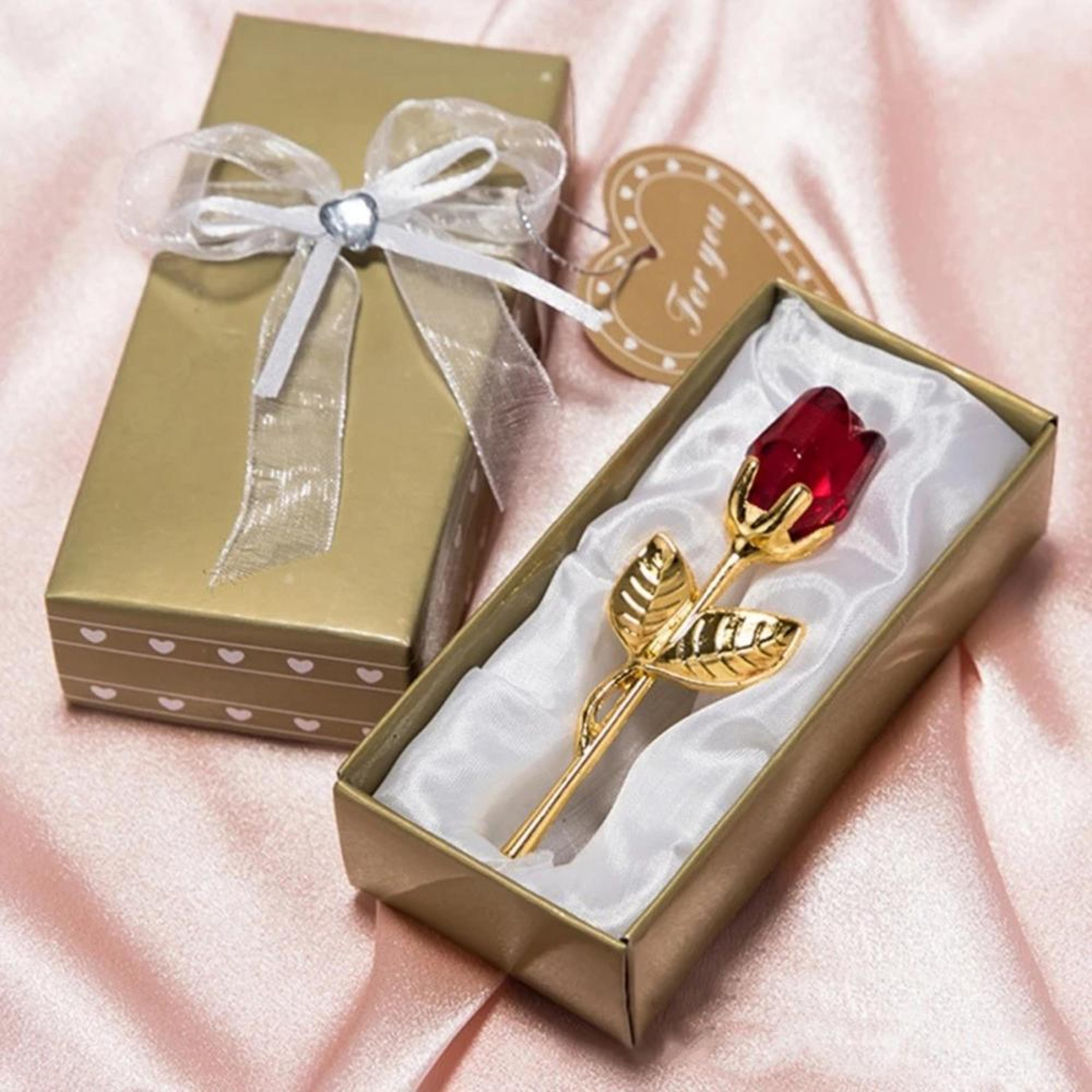 crystal glass rose valentine's day gift artificial flower silver gold rod wedding gifts for guest girlfriend