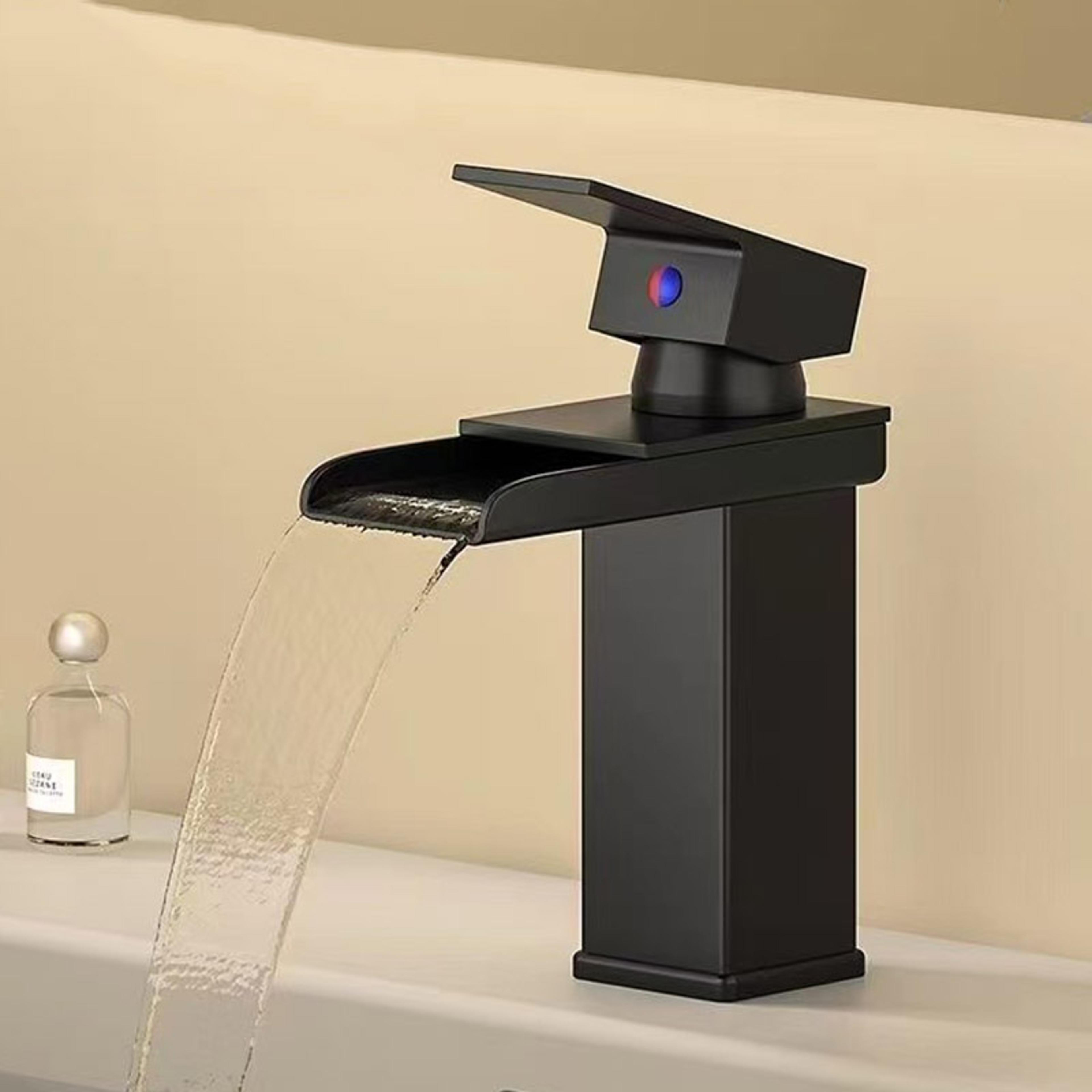 wide mouth stainless steel faucet for bathroom basin, hot and cold waterfall above counter faucet