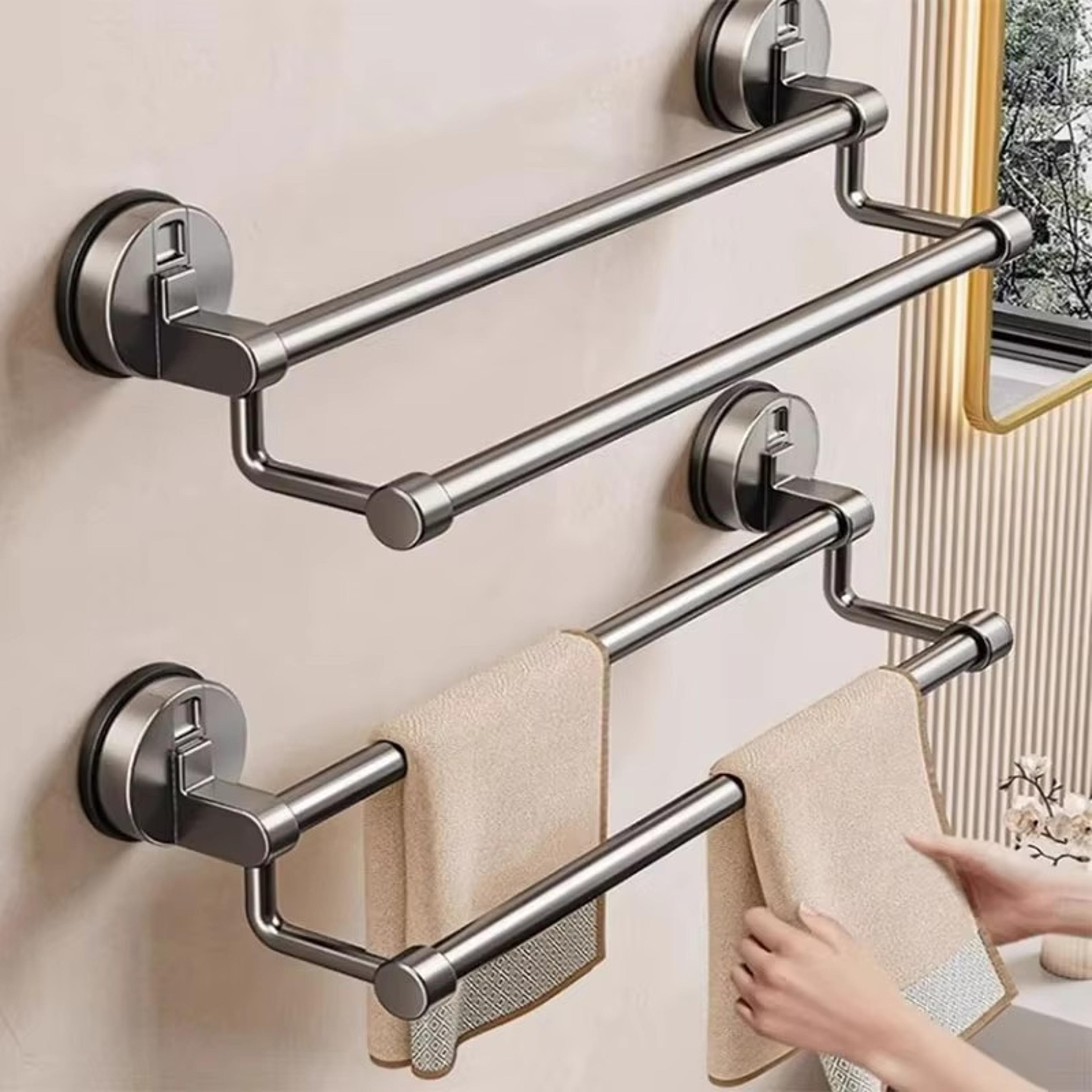 bathroom space aluminum double rod towel rack punch-free storage shelf
