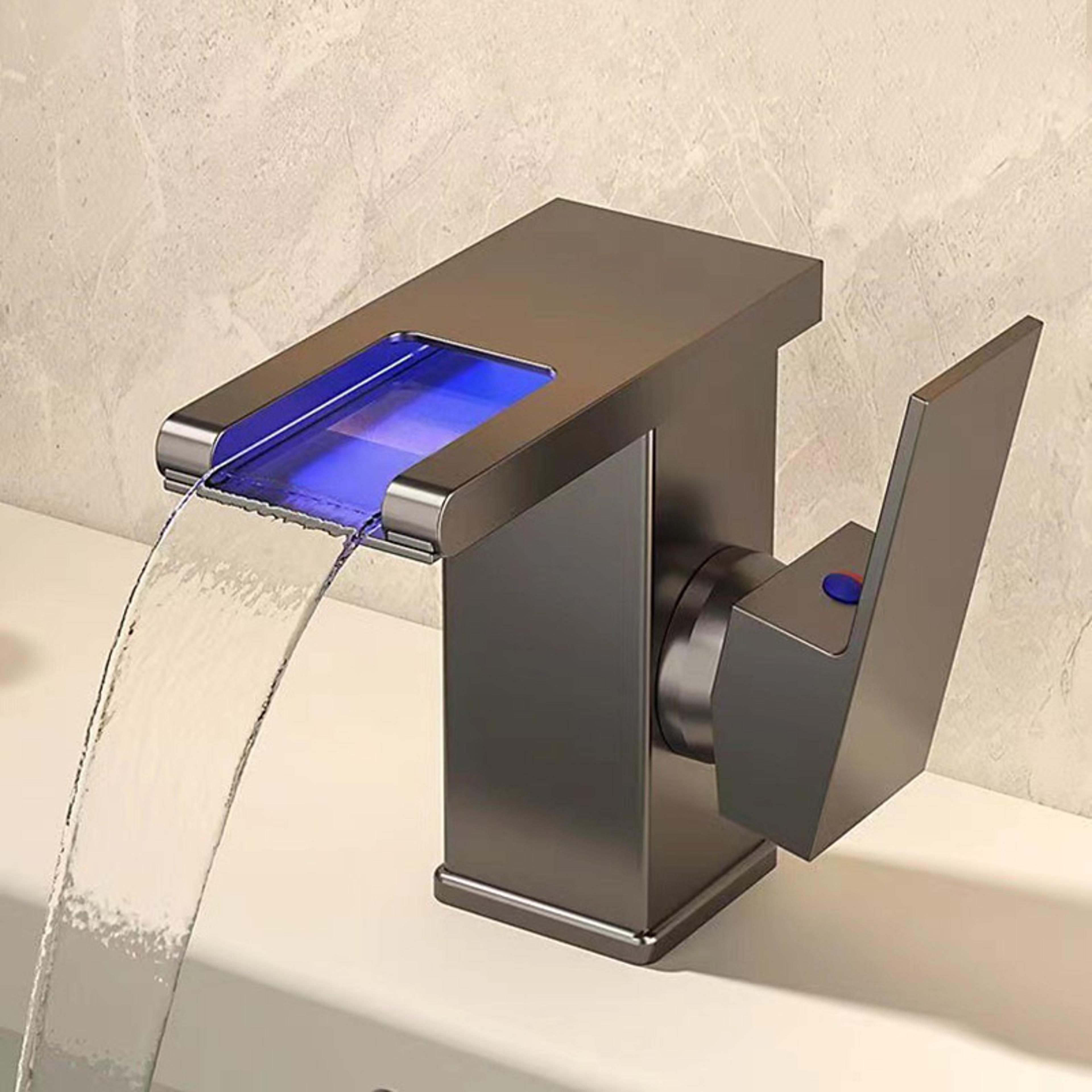 luminous waterfall faucet all-copper led light hot and cold basin faucet