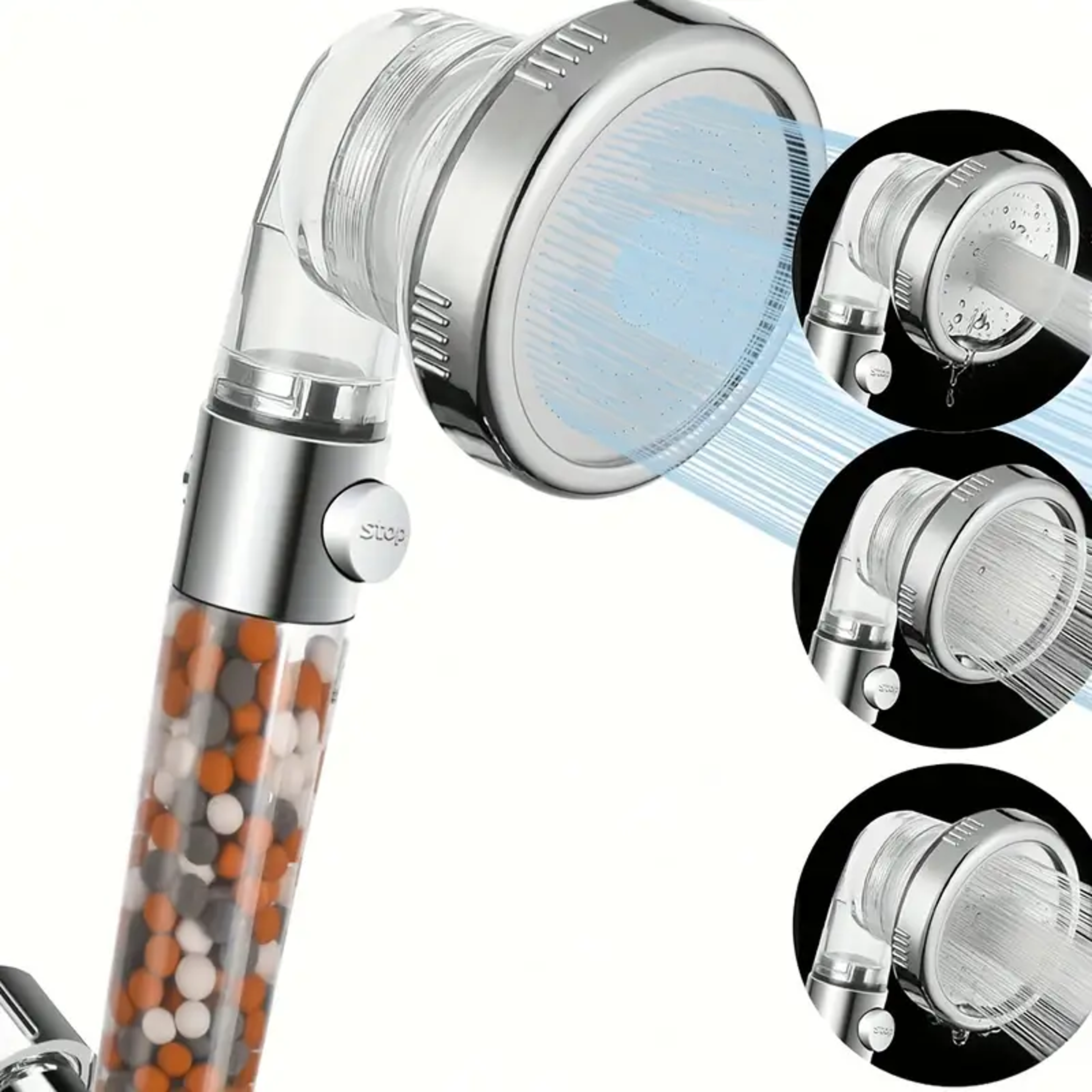 negative ion booster filter shower head with modes and one-button water stop handheld water-saving bathroom accessory