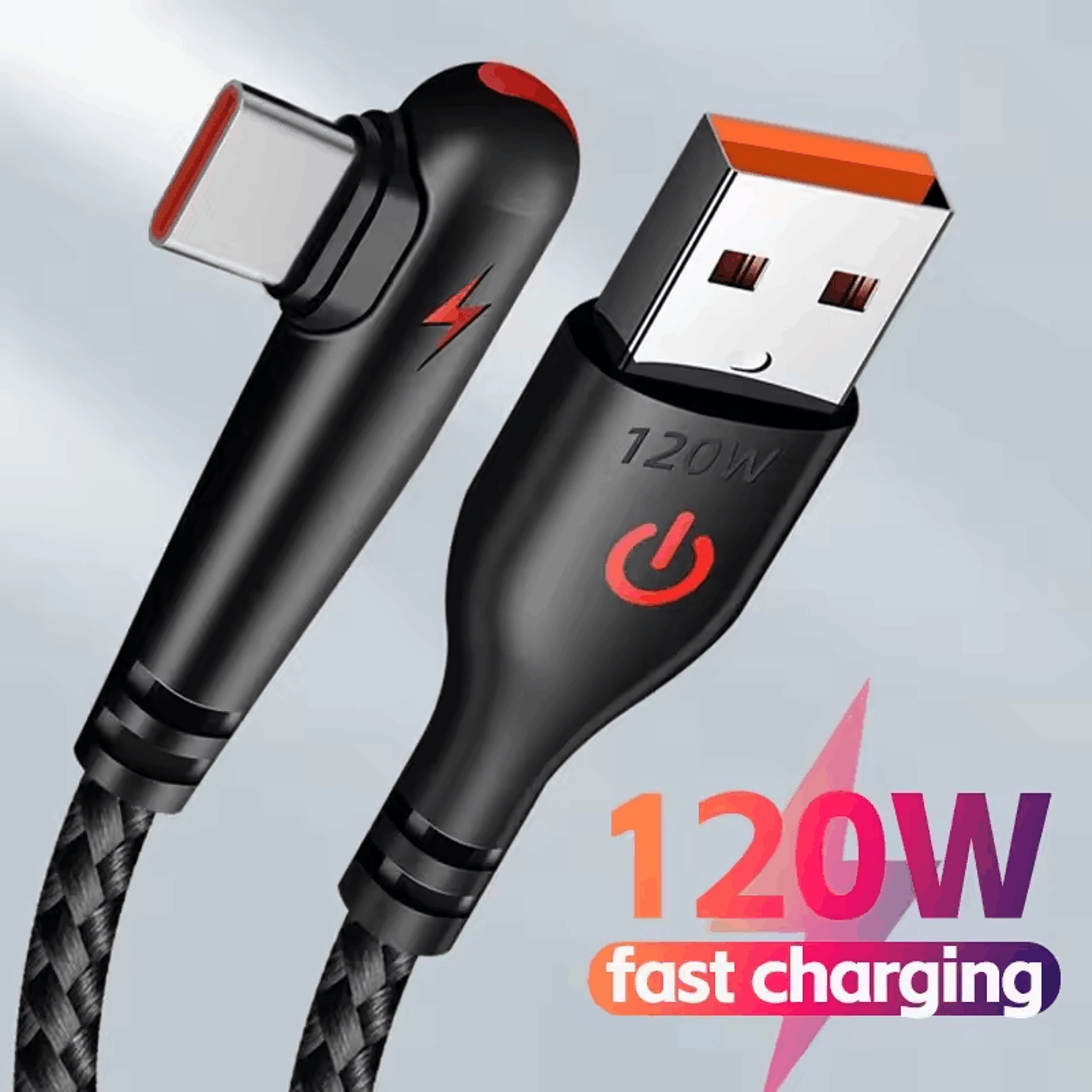 quick charge usb type c cable elbow fast charging data cord for phone charger