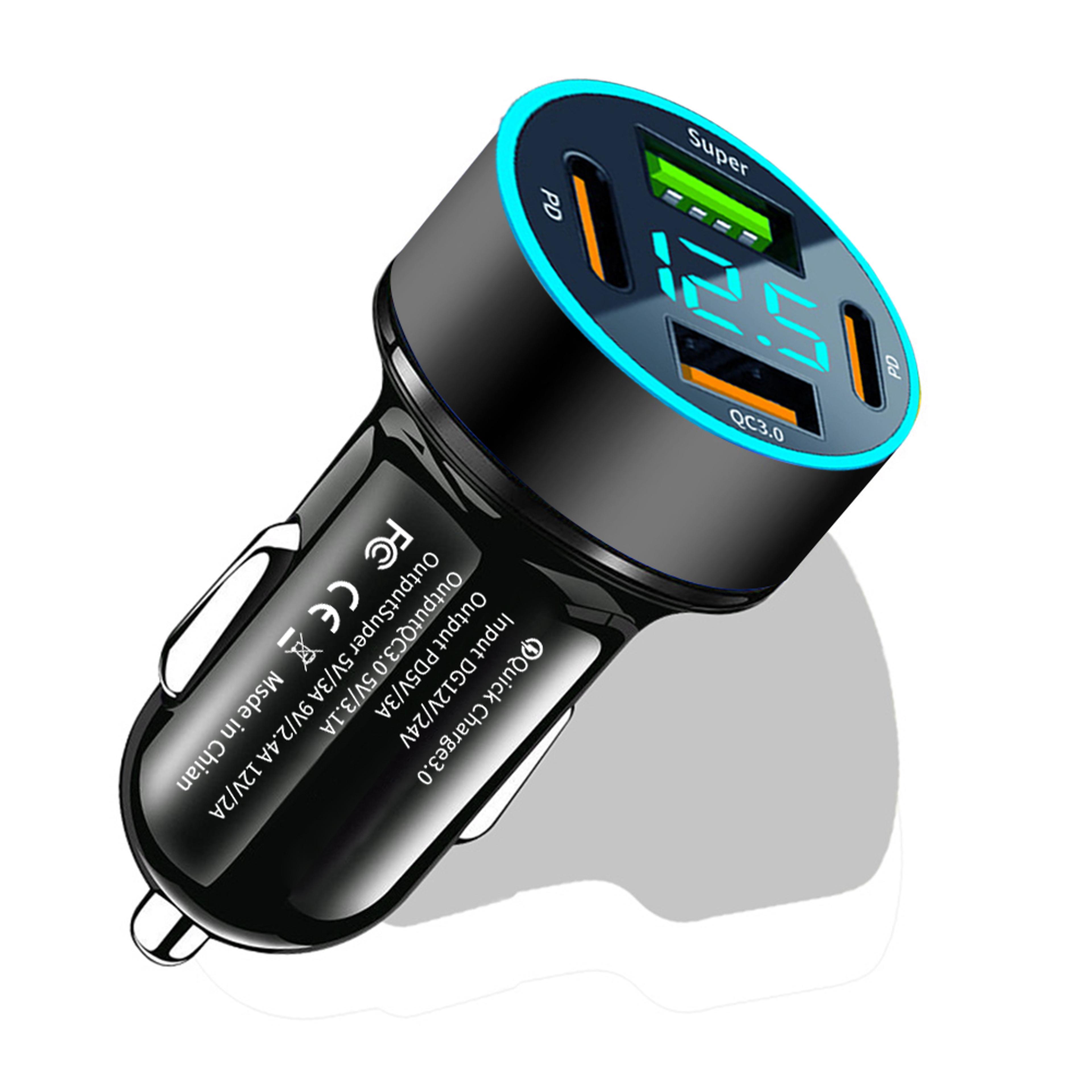 usb pd car charger type c quick charge fast charging adapter with led display