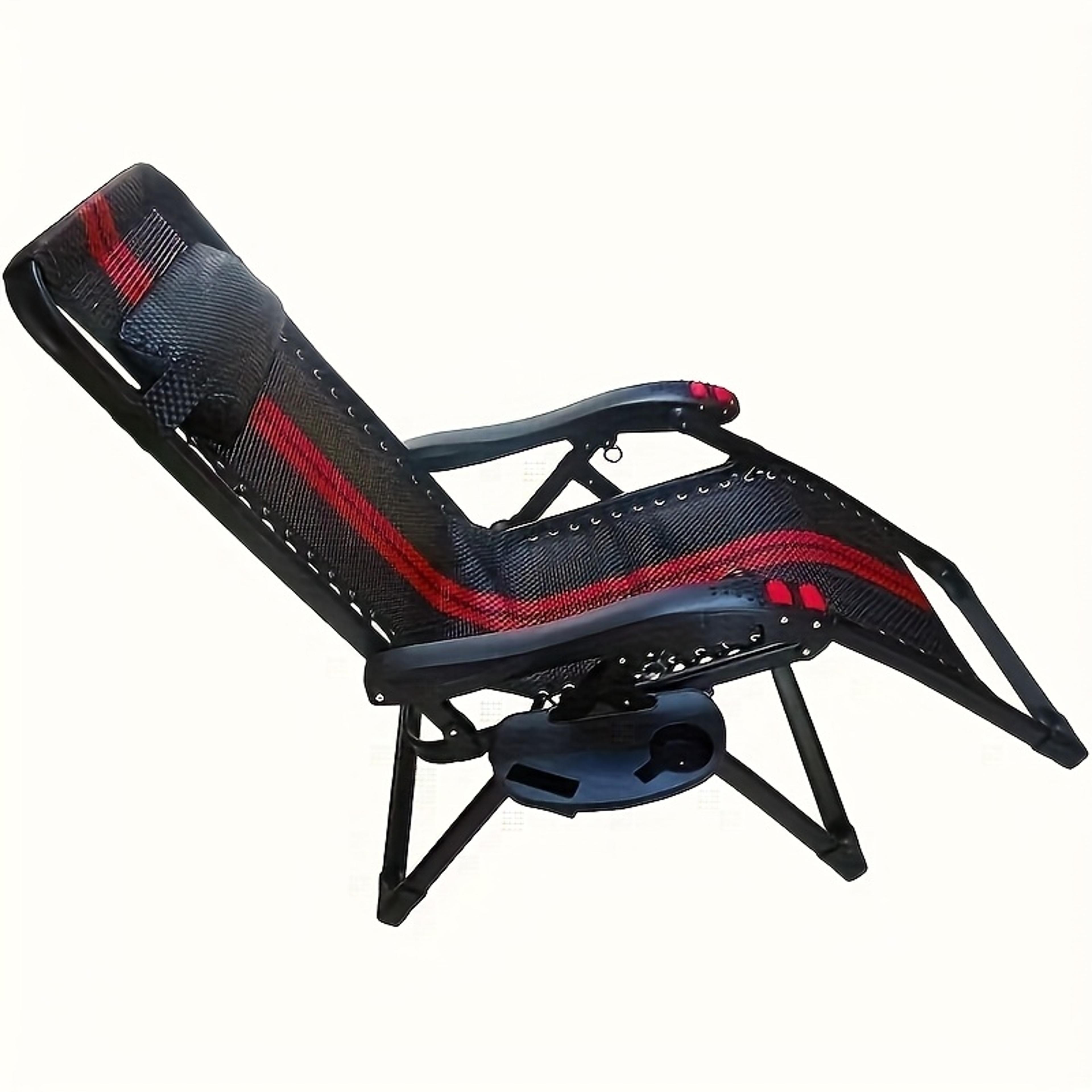 durable folding chair side table attachment, black plastic beverage and snack tray, no power required