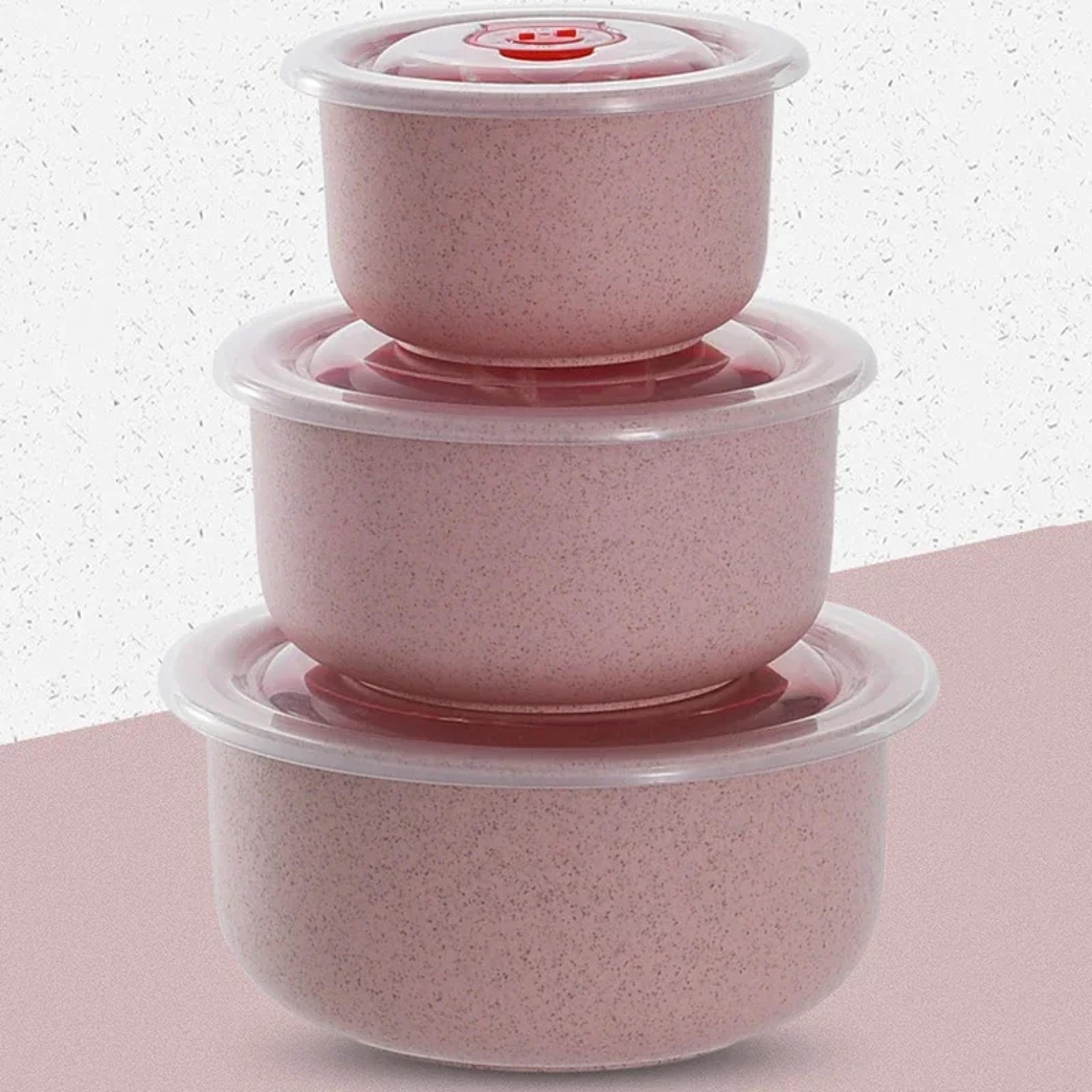microwaveable wheat straw fresh keeping bowl set with lid, three piece plastic round lunch box
