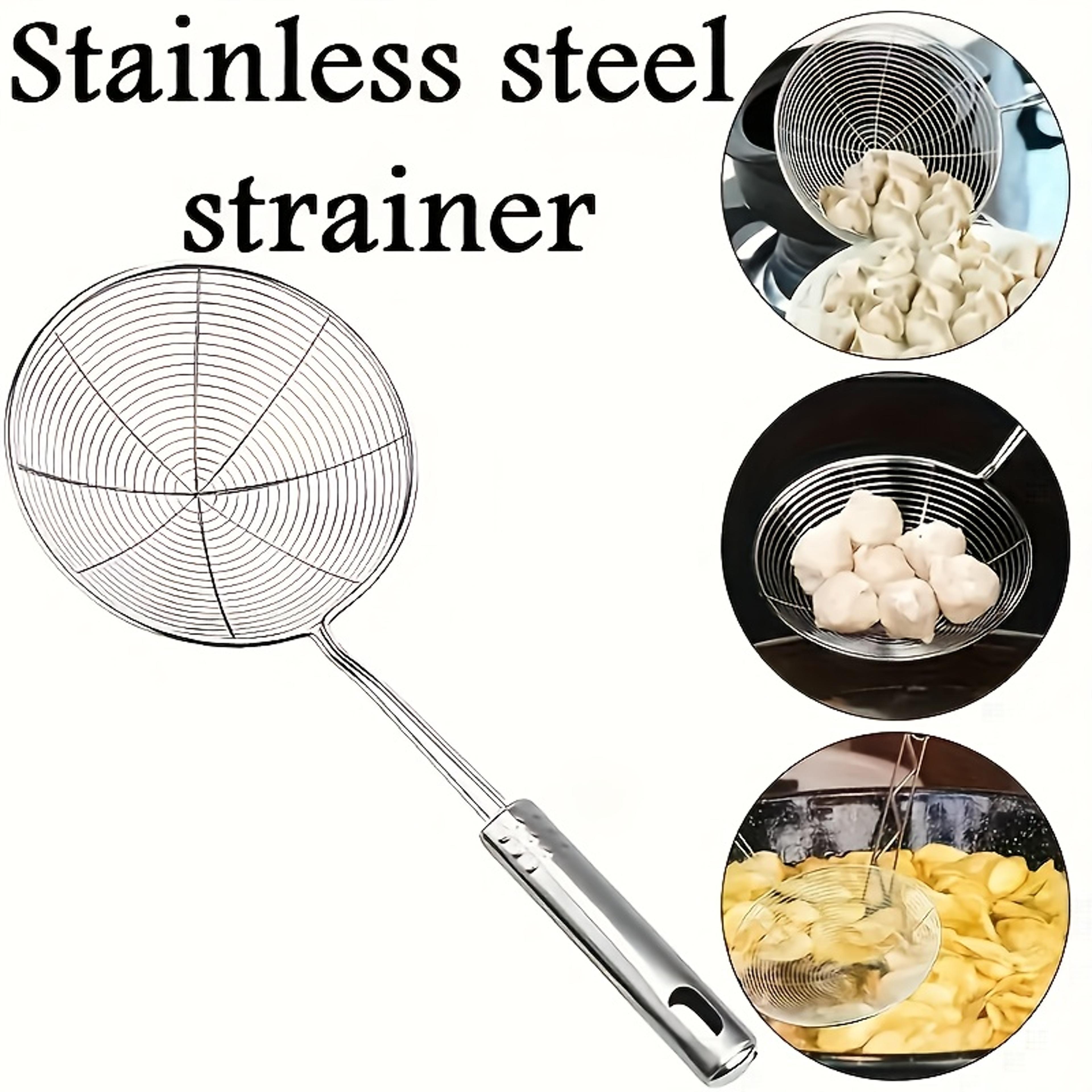 durable wire skimmer spoon for cooking, stainless steel strainer ladle with handle for kitchen use