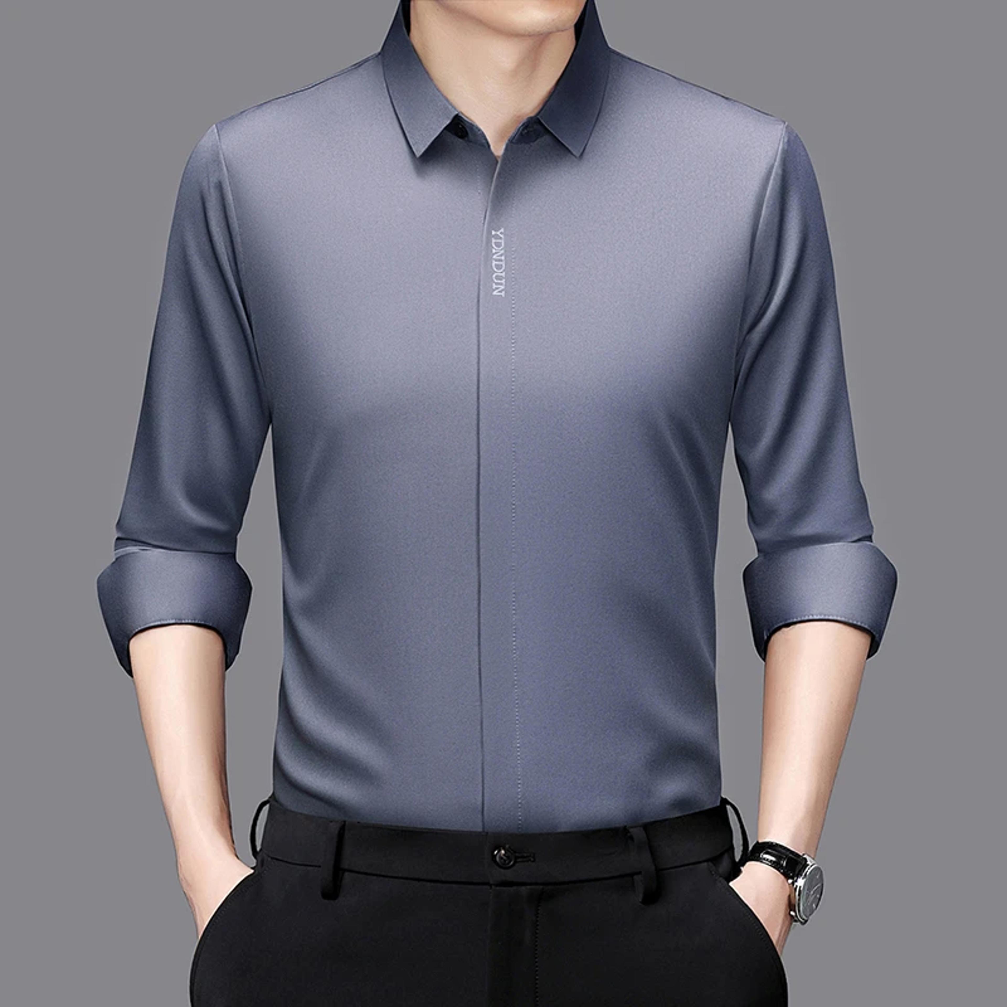 comfortable wrinkle free men's long sleeved solid color business casual shirt all season versatile top