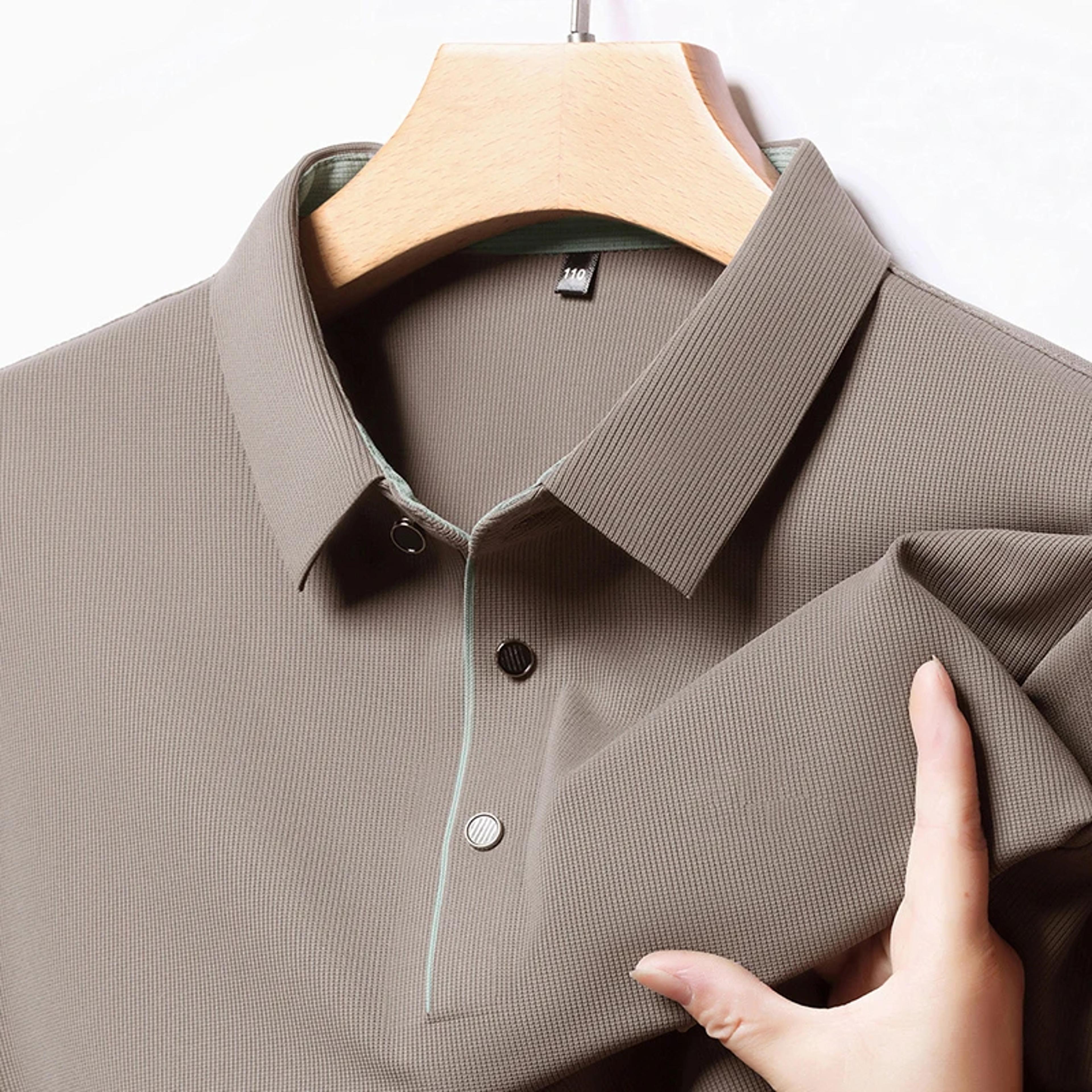 new men's business casual polo shirt, long sleeved solid color shirt, comfortable versatile fashionable top