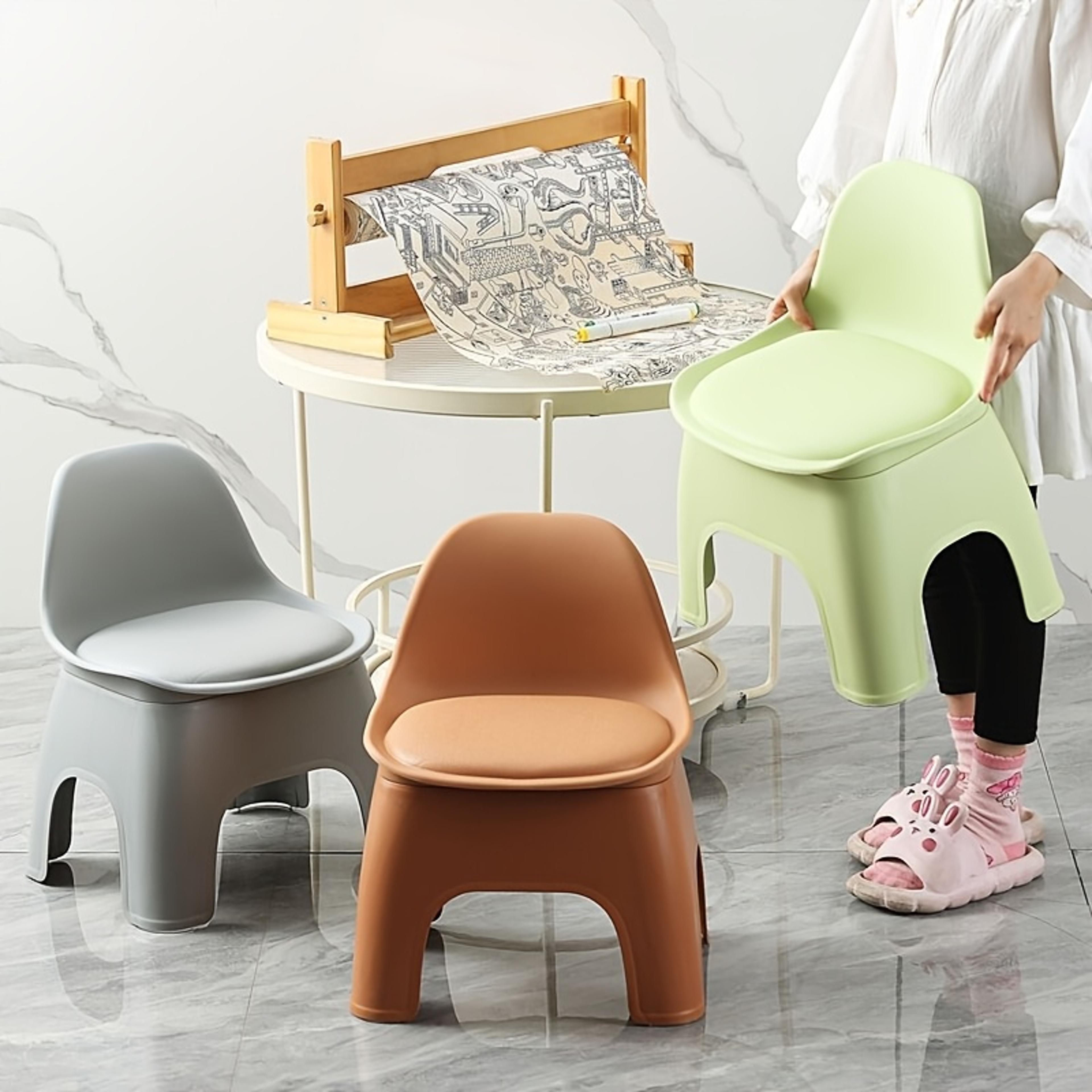 compact round plastic stool with backrest sturdy design for living room no wood no electricity required