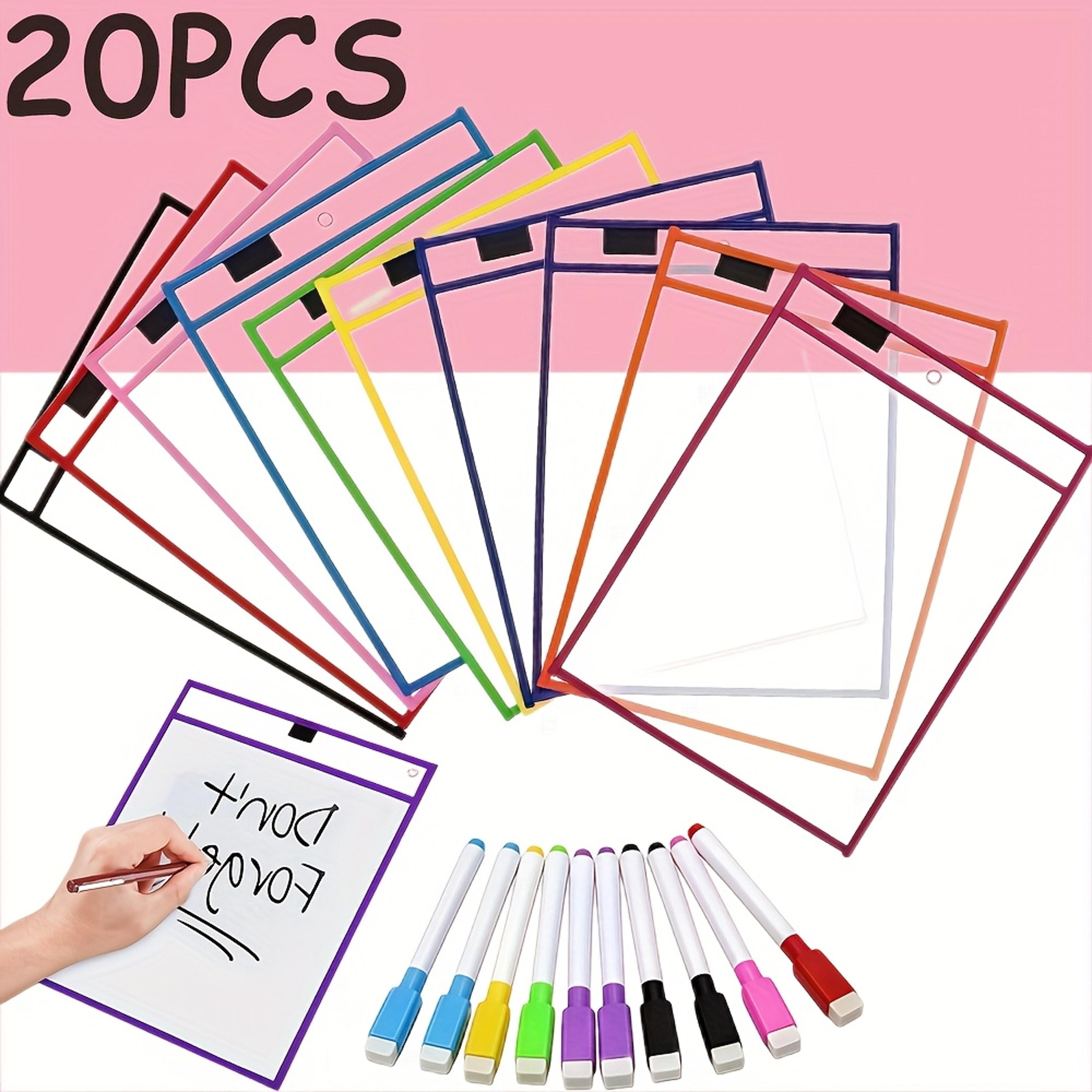 extra large reusable dry wipe pocket set with transparent plastic protection for schools